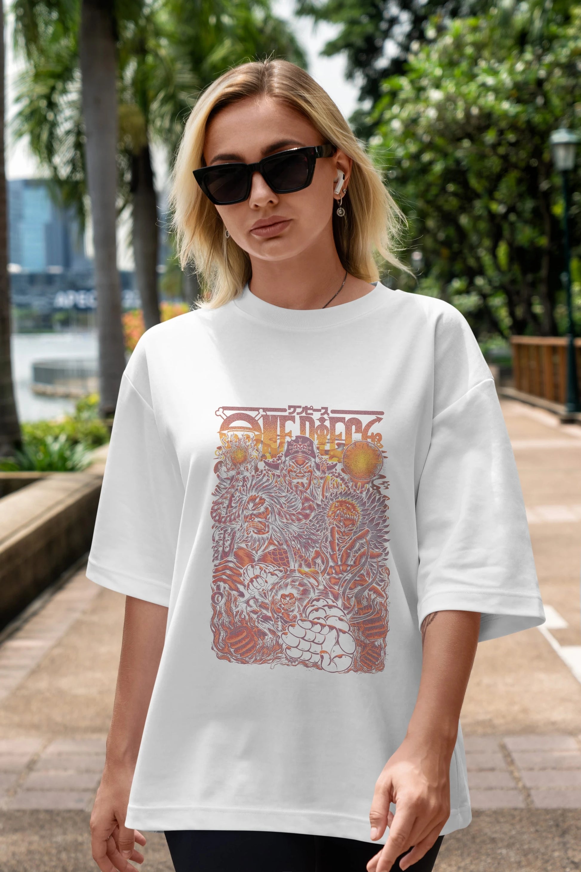 ONE PIECE Anime Ön Baskılı Oversize t-shirt %100 pamuk Erkek Kadın Unisex