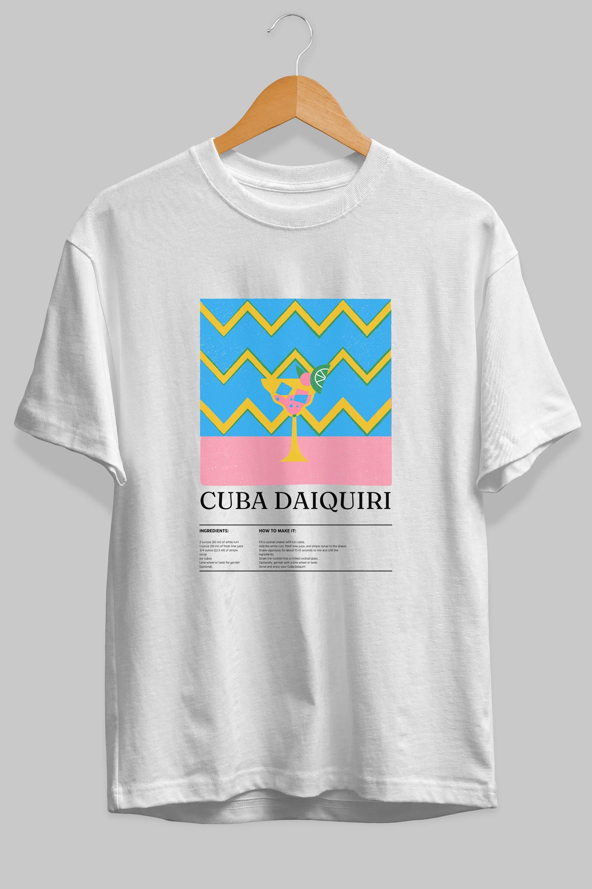 Cuba Daiquiri Kokteyl Ön Baskılı Oversize t-shirt Erkek Kadın %100 Pamuk Bisiklet Yaka tişort