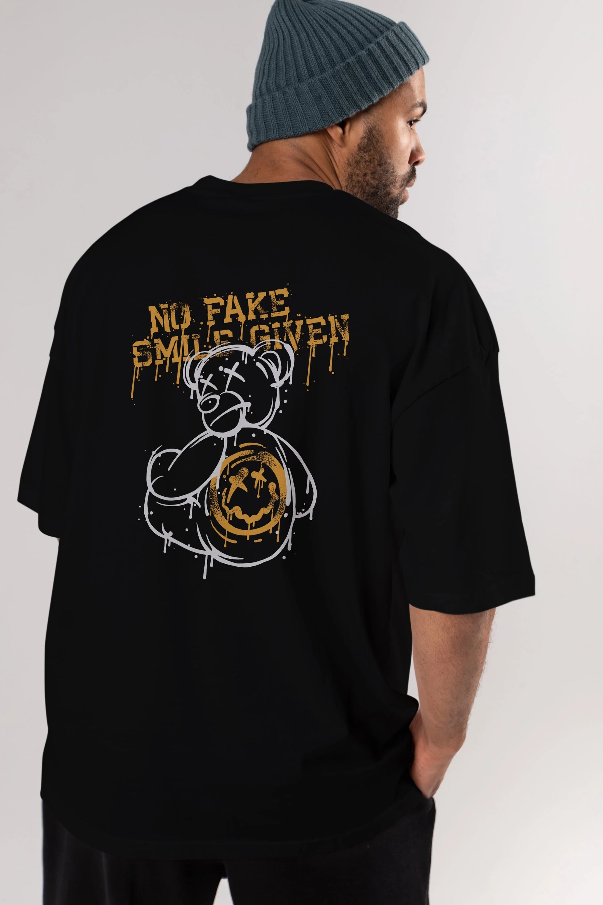 No Fake Smile Given Bear Arka Baskılı Oversize t-shirt Erkek Kadın Unisex