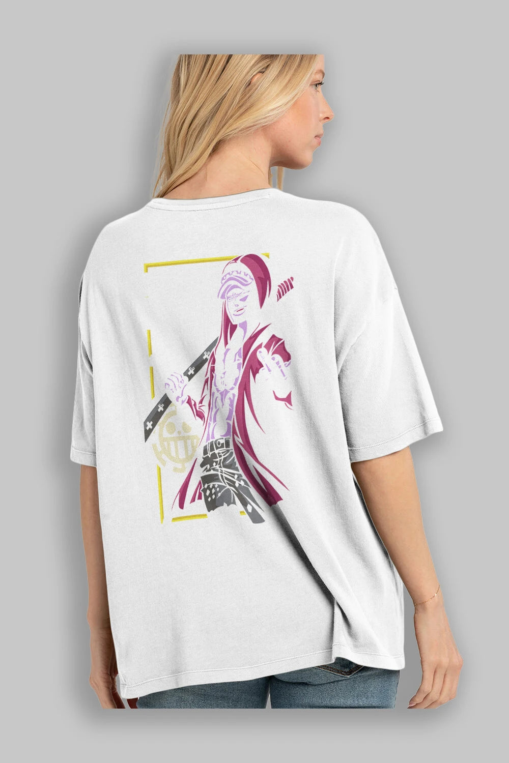 Trafalgar D. Water Law Anime Arka Baskılı Oversize t-shirt Erkek Kadın Unisex %100 pamuk tişort