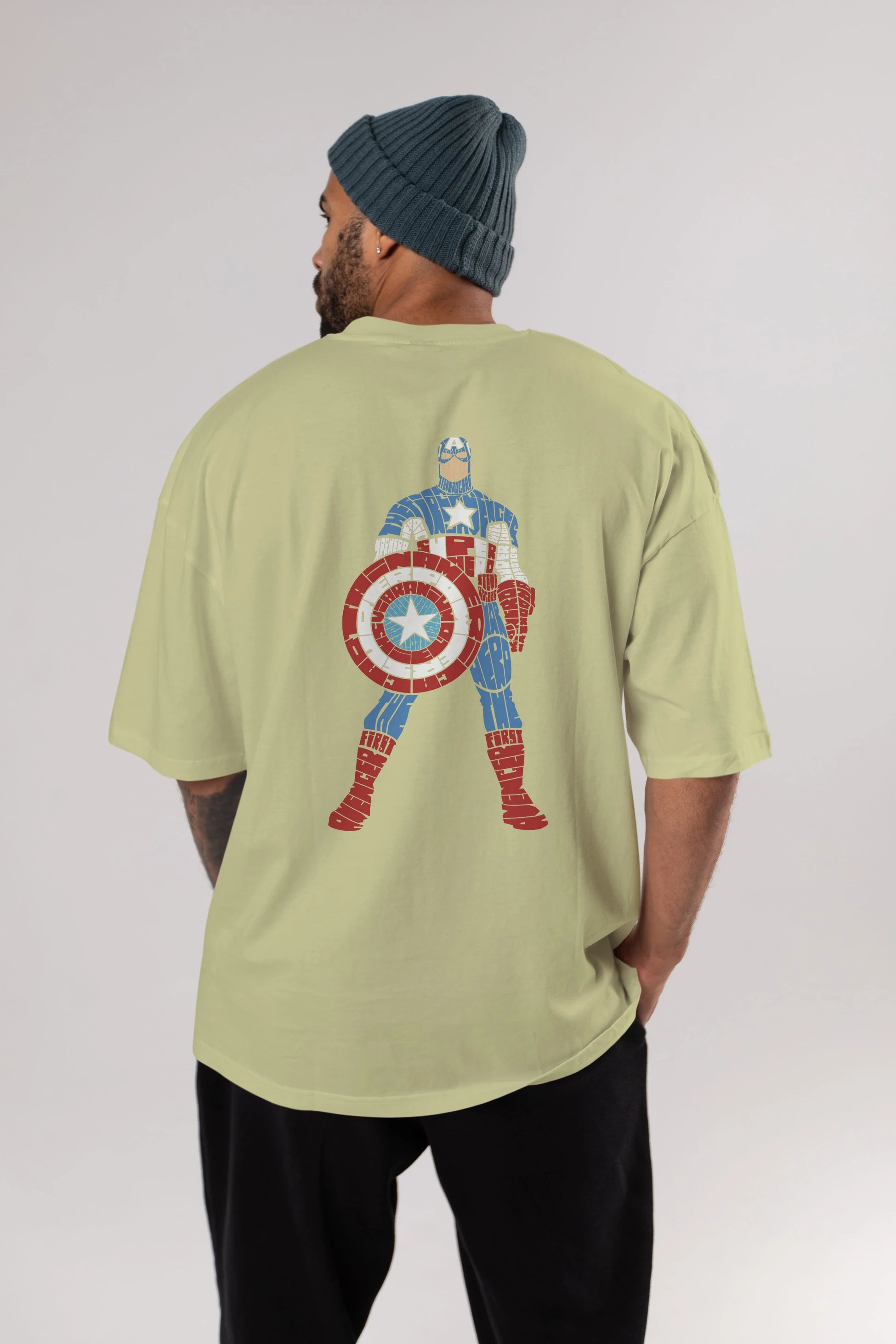 Captain America Arka Baskılı Oversize t-shirt %100 pamuk Erkek Kadın Unisex
