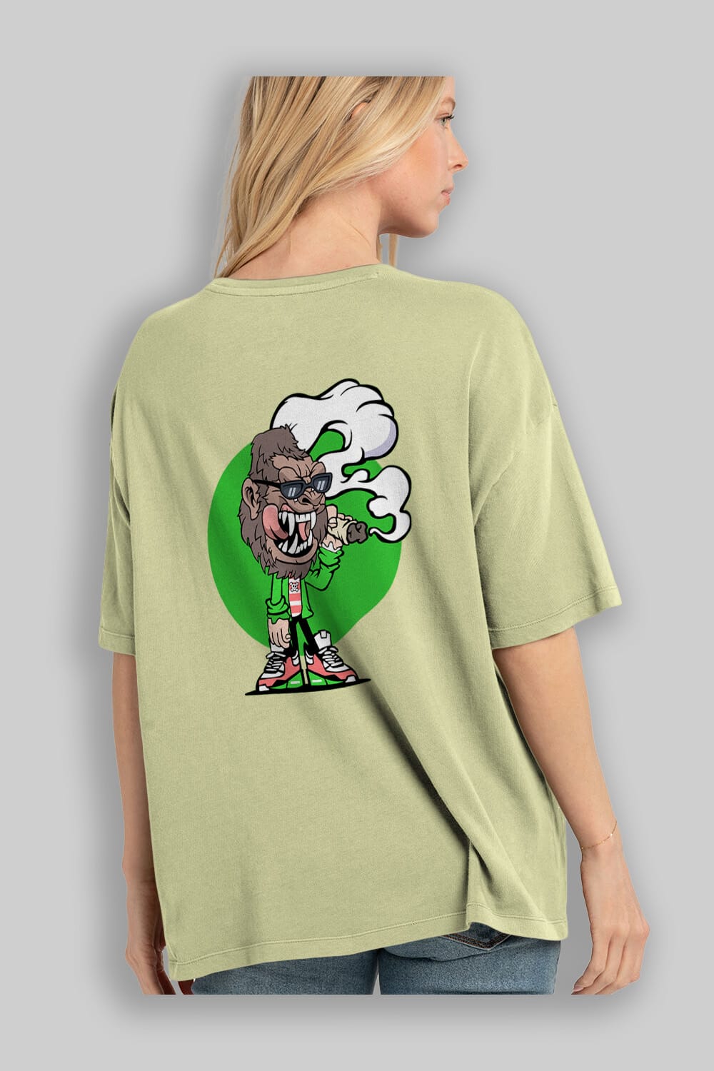 Gorilla Smoker Arka Baskılı Oversize t-shirt Erkek Kadın Unisex %100 Pamuk tişort