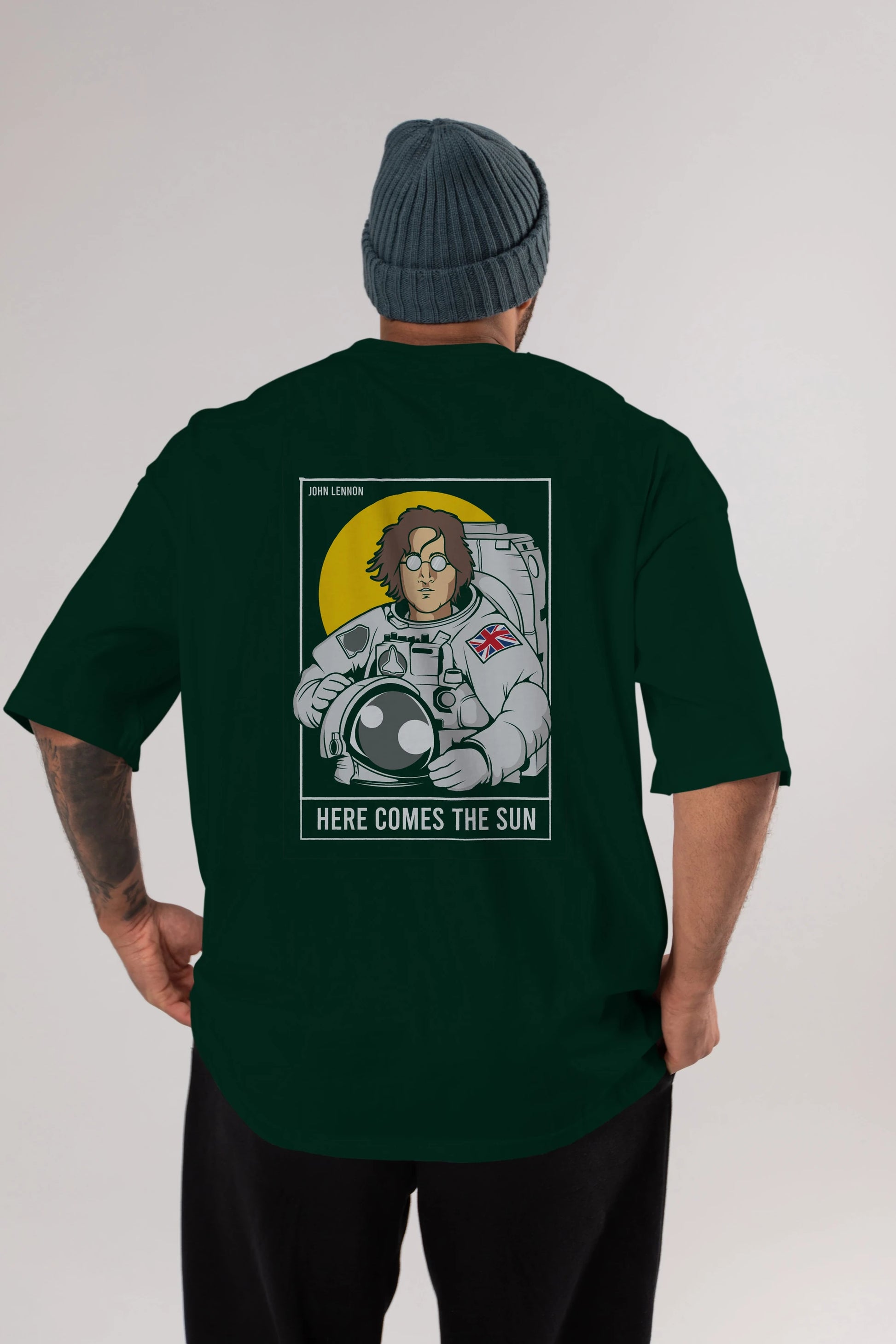 John Lennon Astronot Arka Baskılı Oversize t-shirt Erkek Kadın Unisex %100 Pamuk tişort