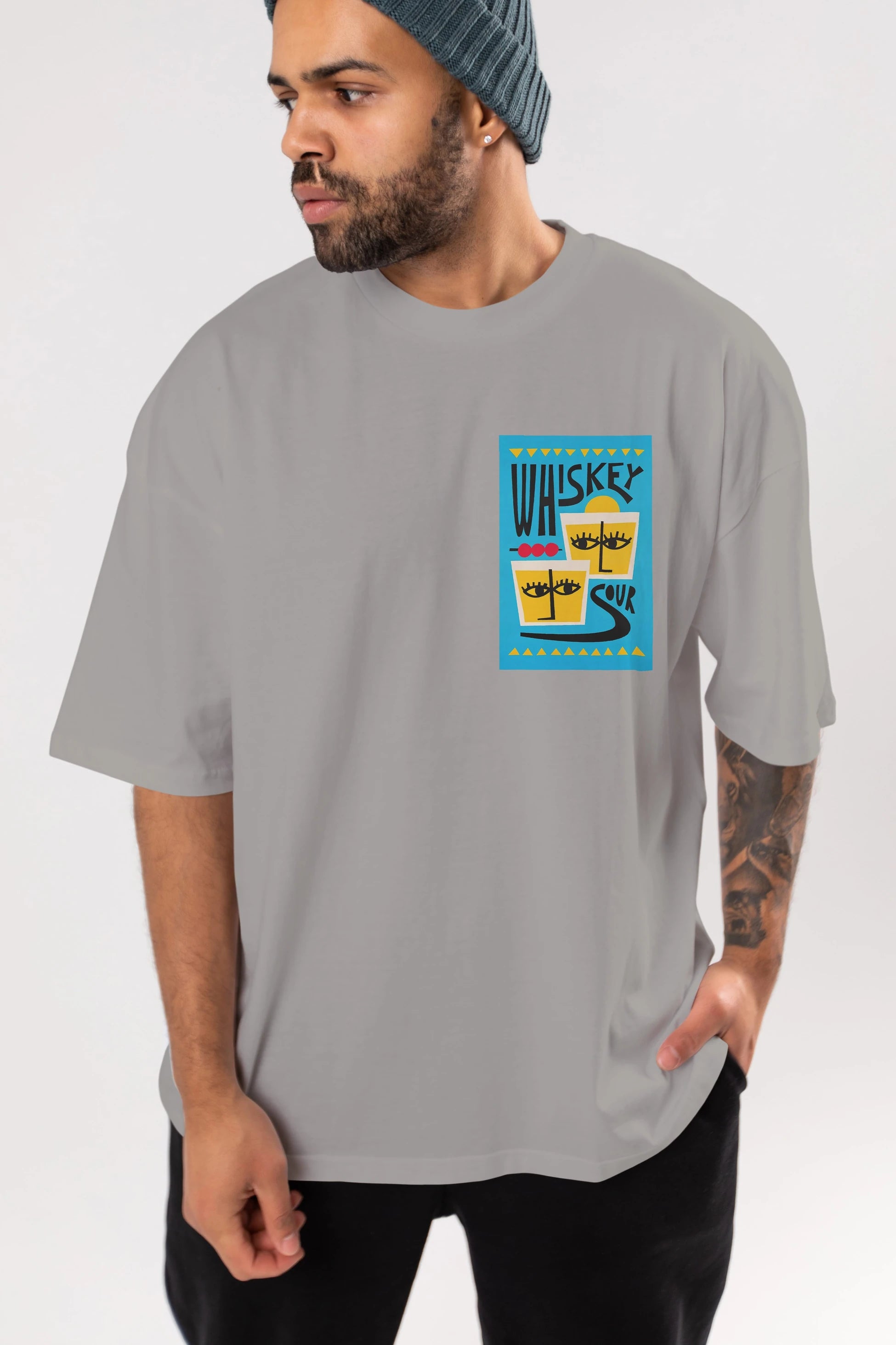Whiskey Sour 2 Ön Sol Baskılı Oversize t-shirt Erkek Kadın Unisex %100 Pamuk Bisiklet Yaka tişort