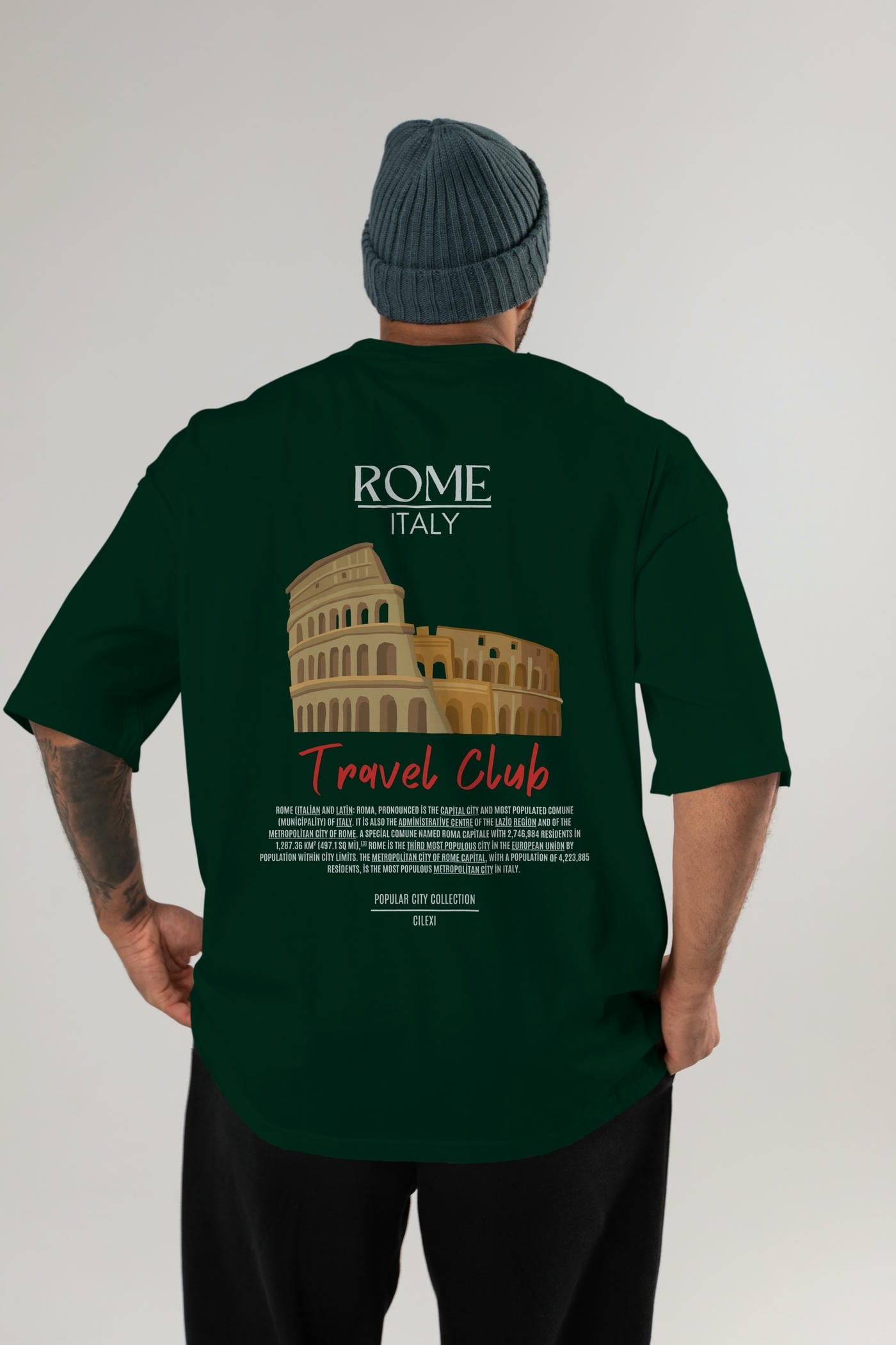 Roma İtaly Arka Baskılı Oversize t-shirt Erkek Kadın Pamuk Bisiklet Yaka tişort