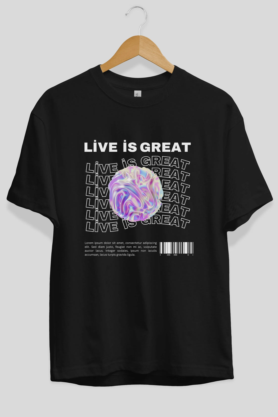 Live is Great Yazılı Ön Baskılı Oversize t-shirt Erkek Kadın Unisex