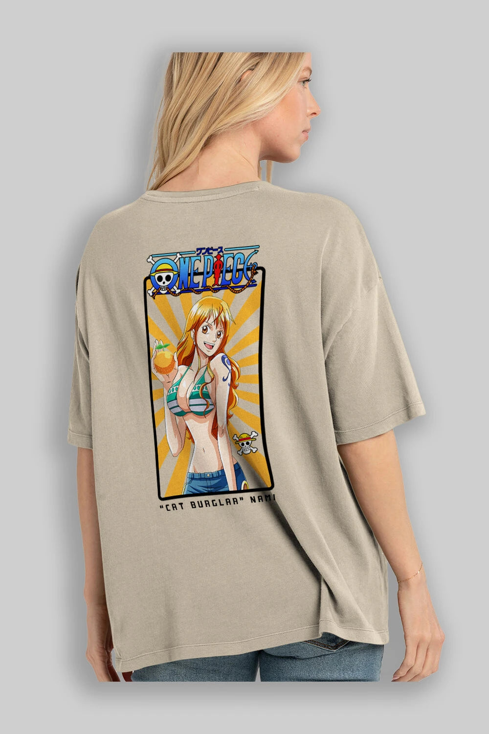 Nami Anime Arka Baskılı Oversize t-shirt Erkek Kadın Unisex %100 pamuk tişort