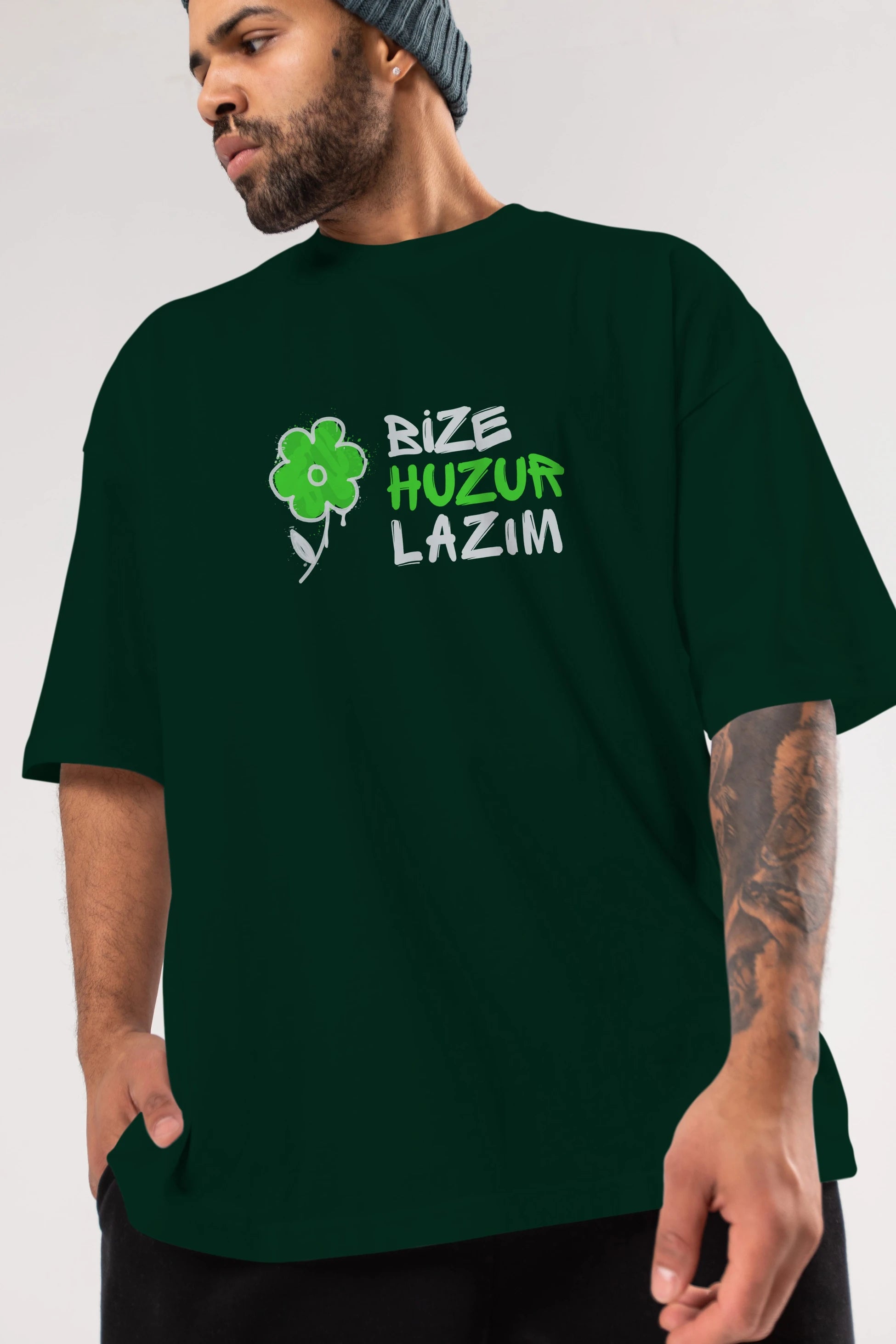 Bize Huzur Lazım Ön Baskılı Oversize t-shirt Erkek Kadın Unisex