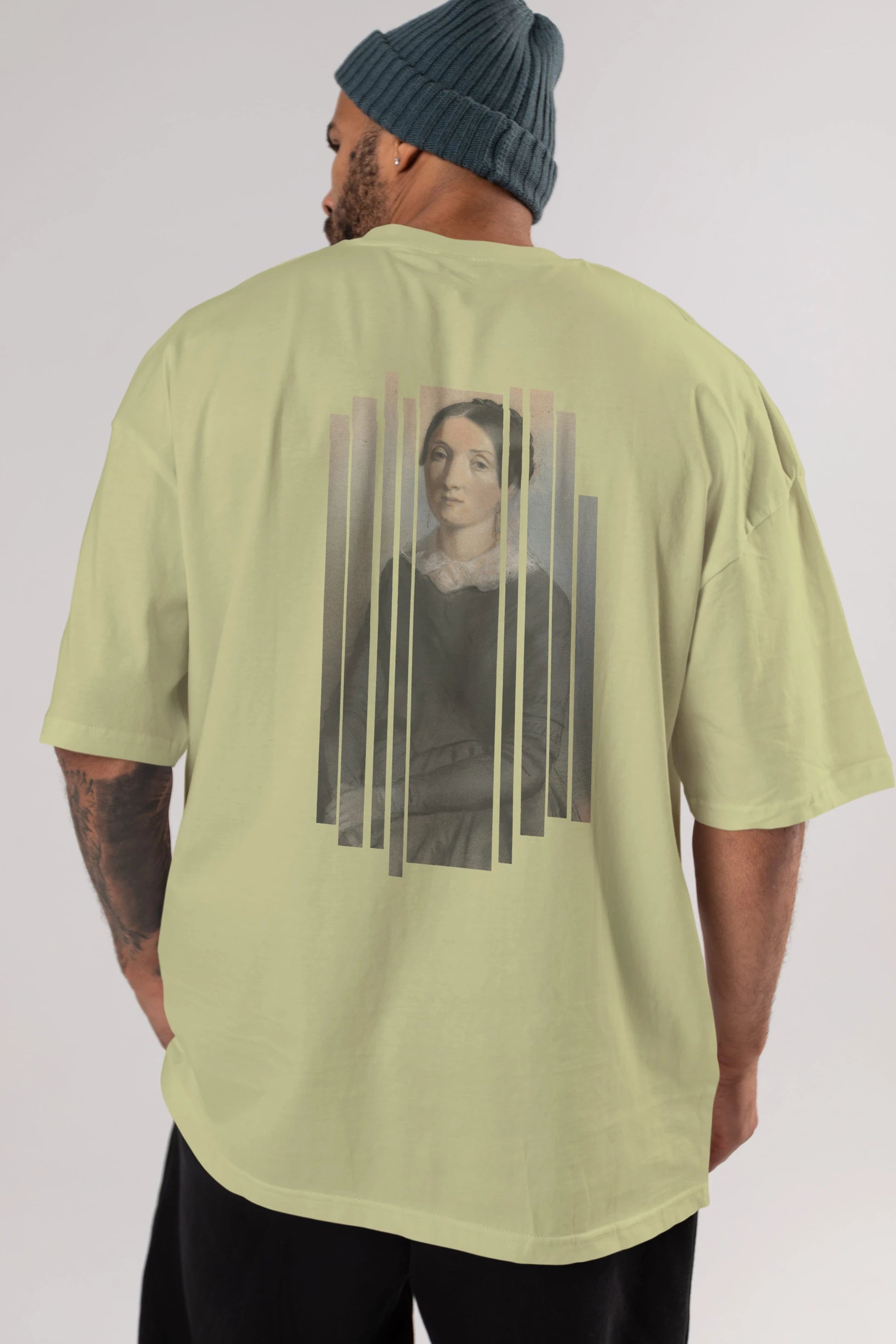 Retro Portre Arka Baskılı Oversize t-shirt Erkek Kadın Unisex
