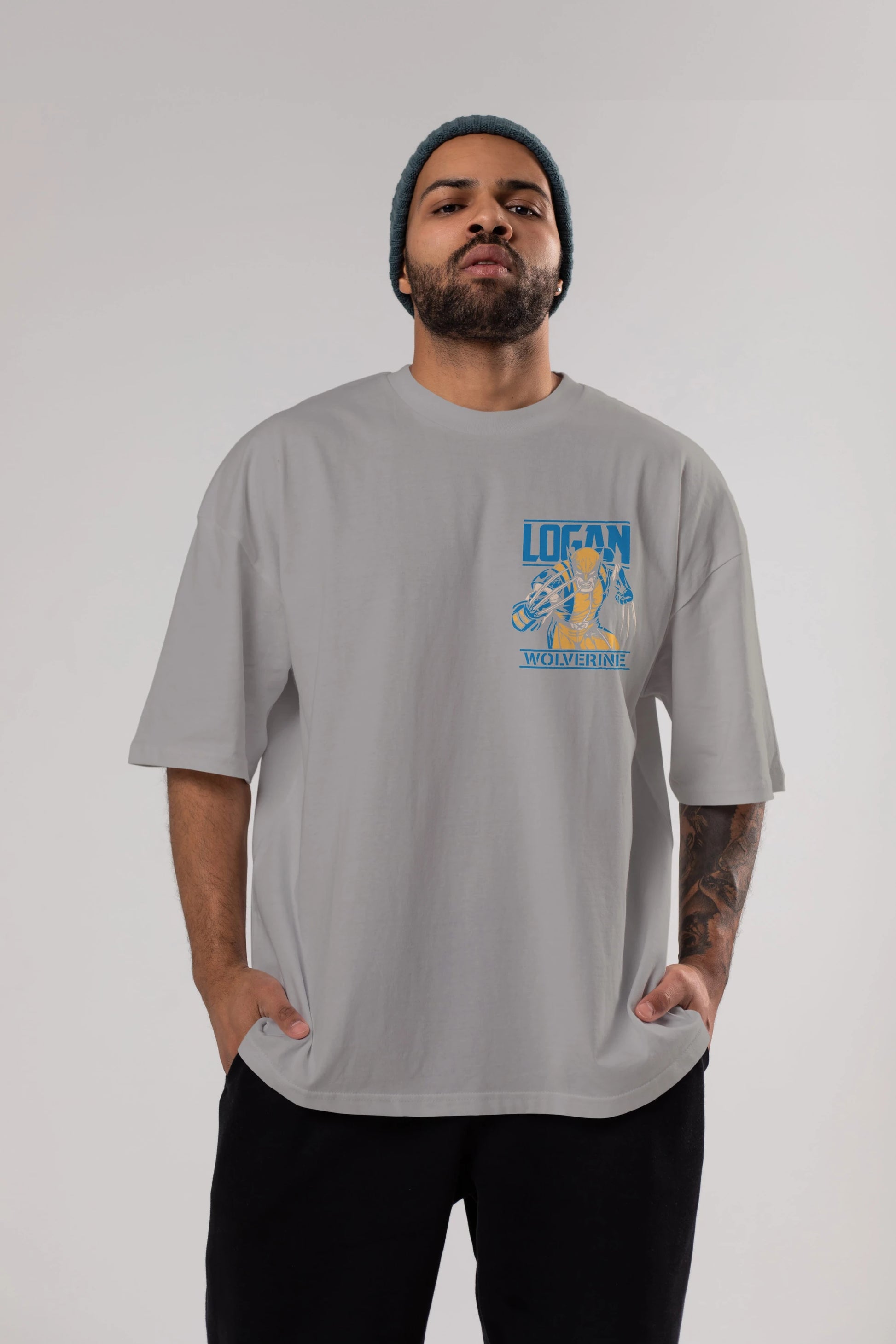 Wolverine Logan Ön Sol Baskılı Oversize t-shirt Erkek Kadın Unisex %100 Pamuk Bisiklet Yaka tişort