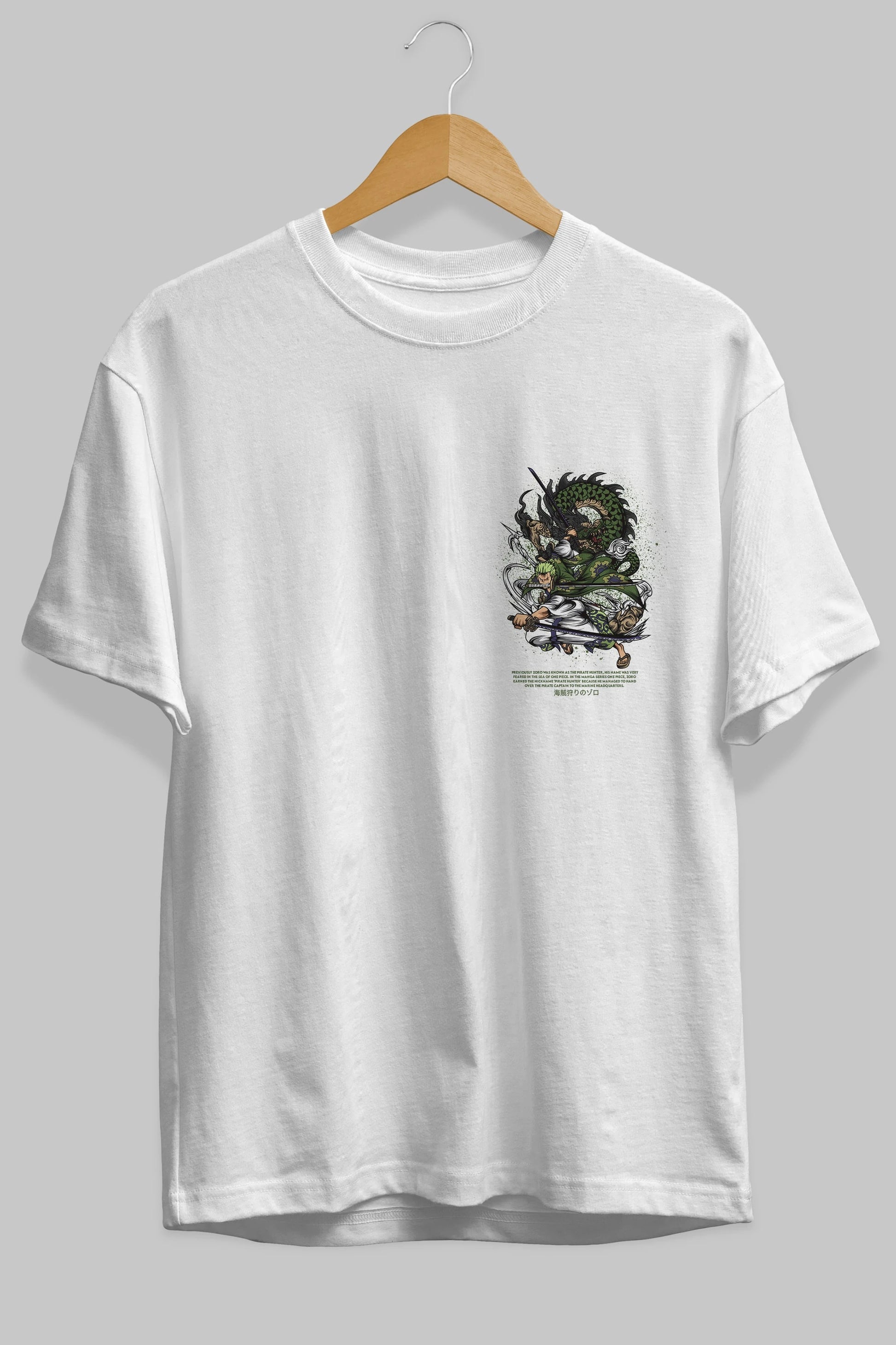 Zoro Ön Sol Baskılı Oversize t-shirt Erkek Kadın Unisex %100 Pamuk Bisiklet Yaka tişort