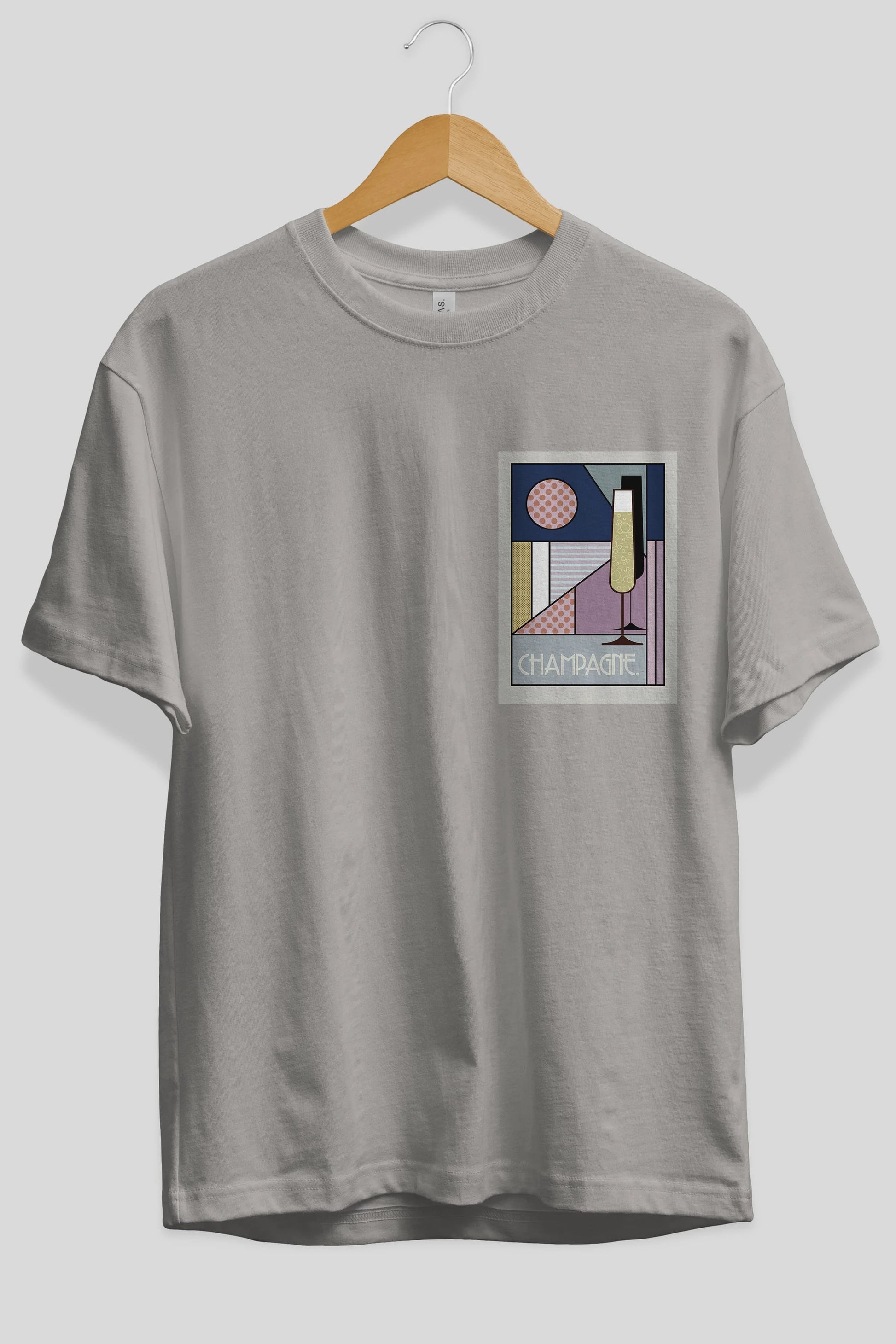 Champagne Ön Sol Baskılı Oversize t-shirt Erkek Kadın Unisex %100 Pamuk Bisiklet Yaka tişort