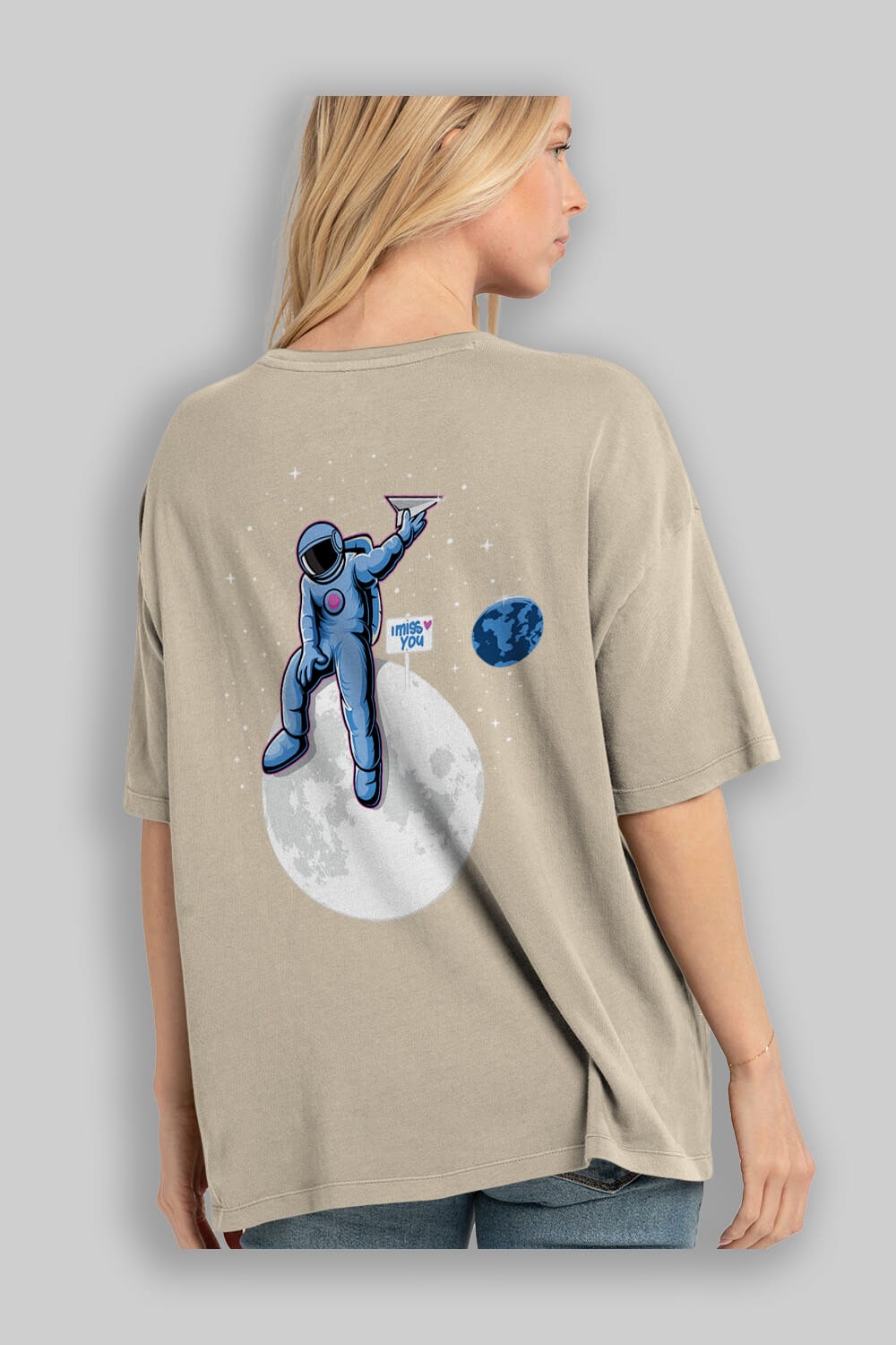 Astro Missing Earth Arka Baskılı Oversize t-shirt Erkek Kadın Unisex