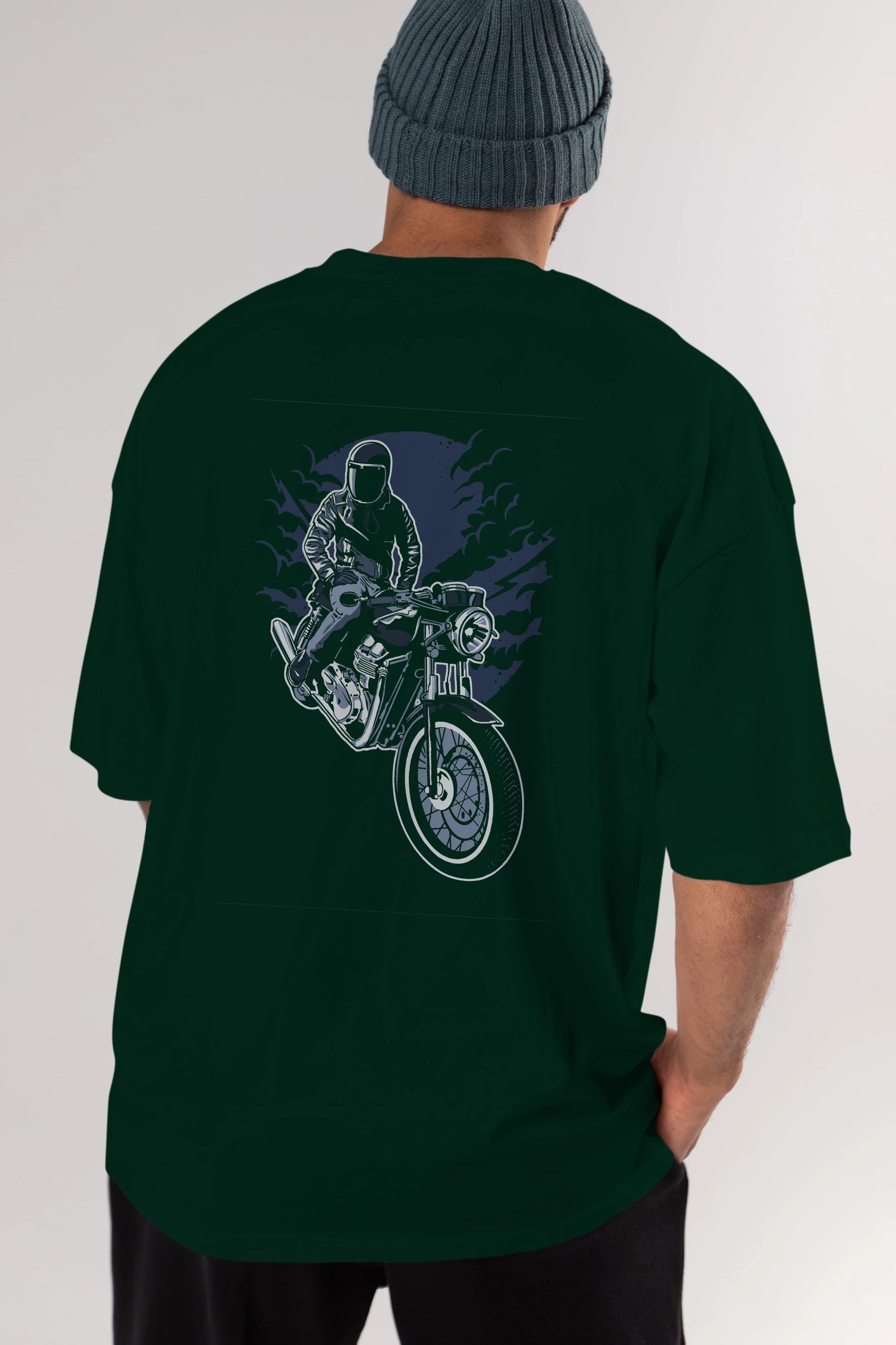 Night Rider Arka Baskılı Oversize t-shirt Erkek Kadın Unisex %100 Pamuk