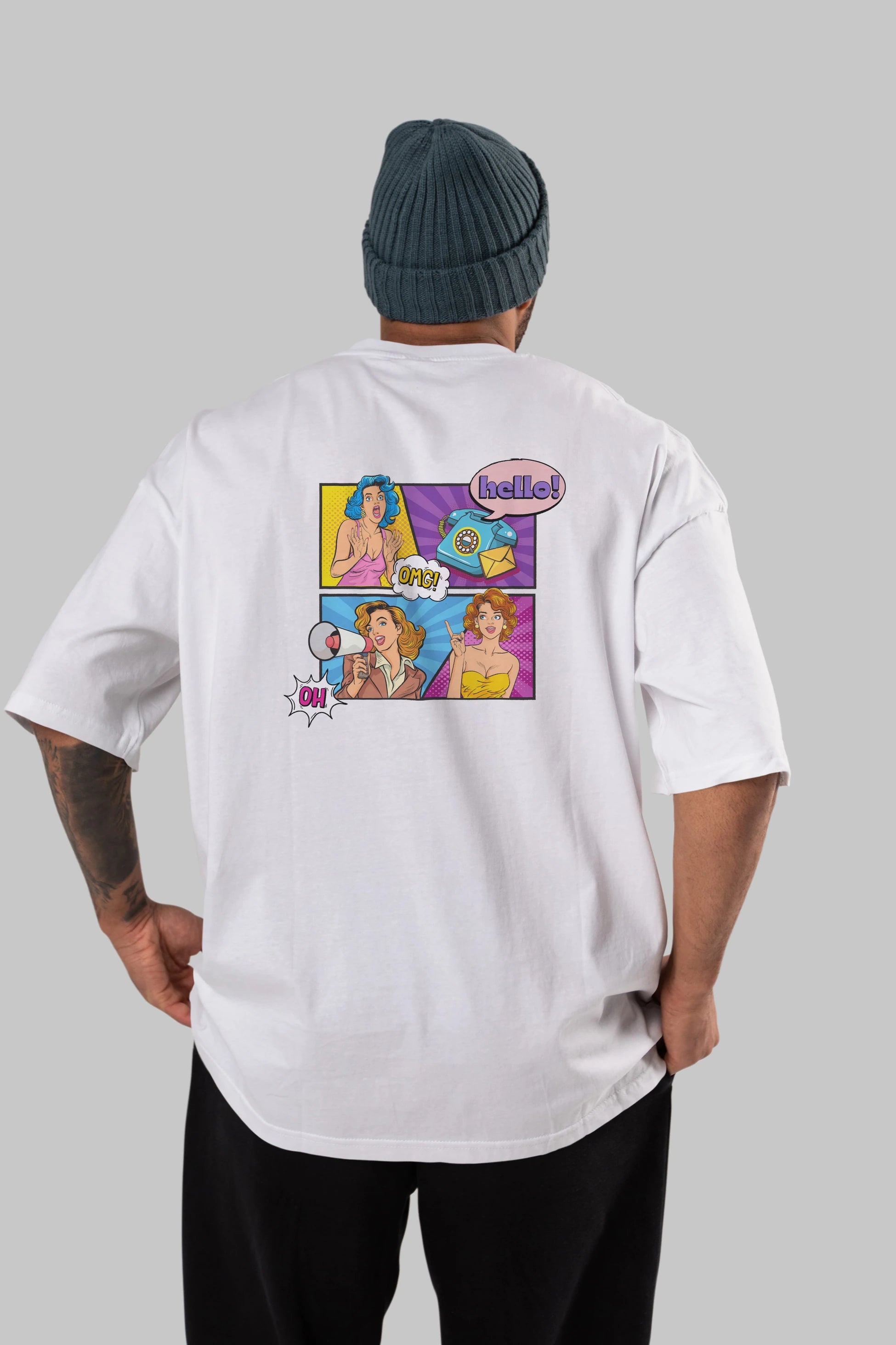 Hello OMG Arka Baskılı Oversize t-shirt Erkek Kadın Unisex