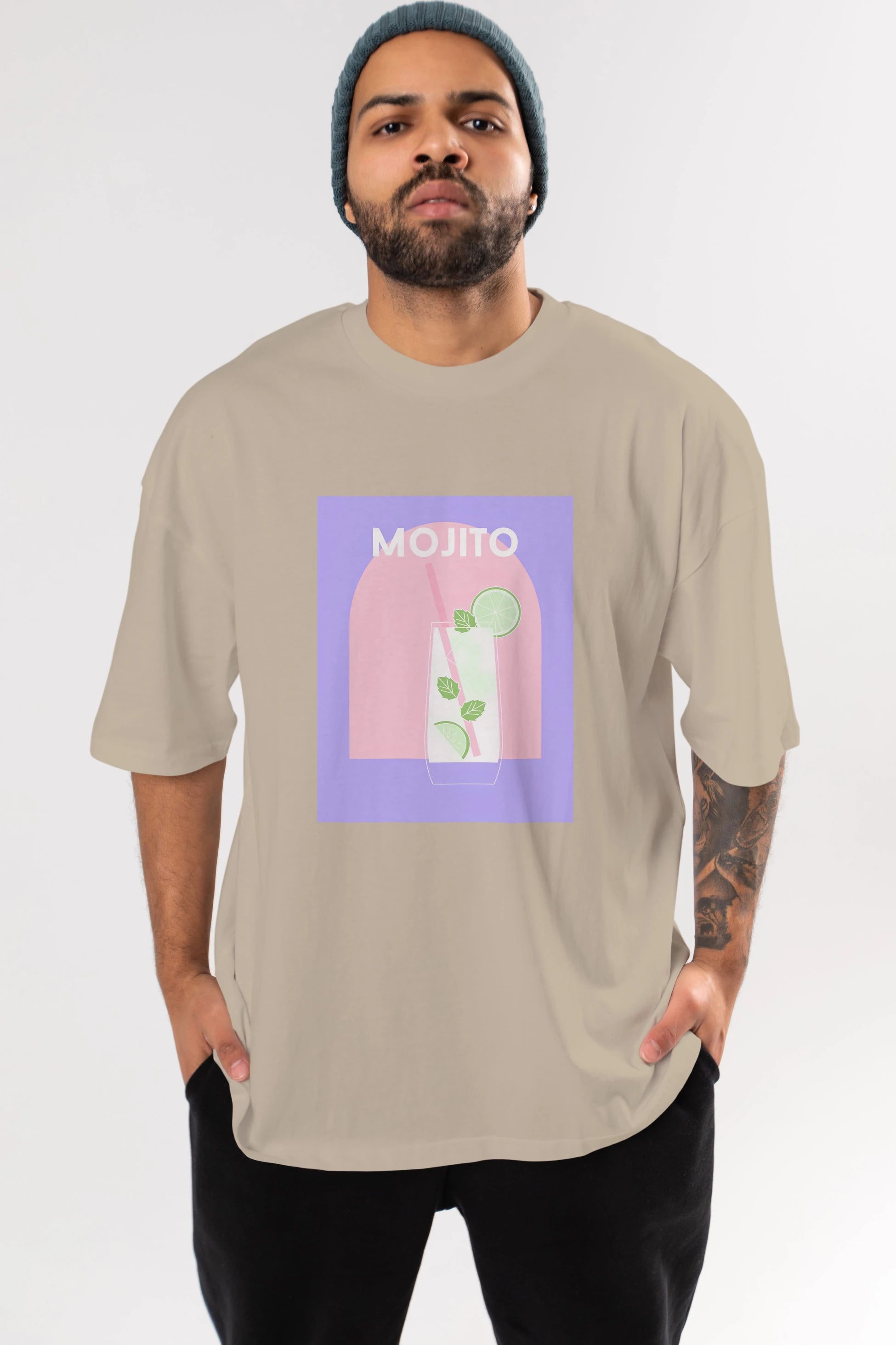 Mojito 2 Ön Baskılı Oversize t-shirt Erkek Kadın Unisex %100 Pamuk Bisiklet Yaka tişort