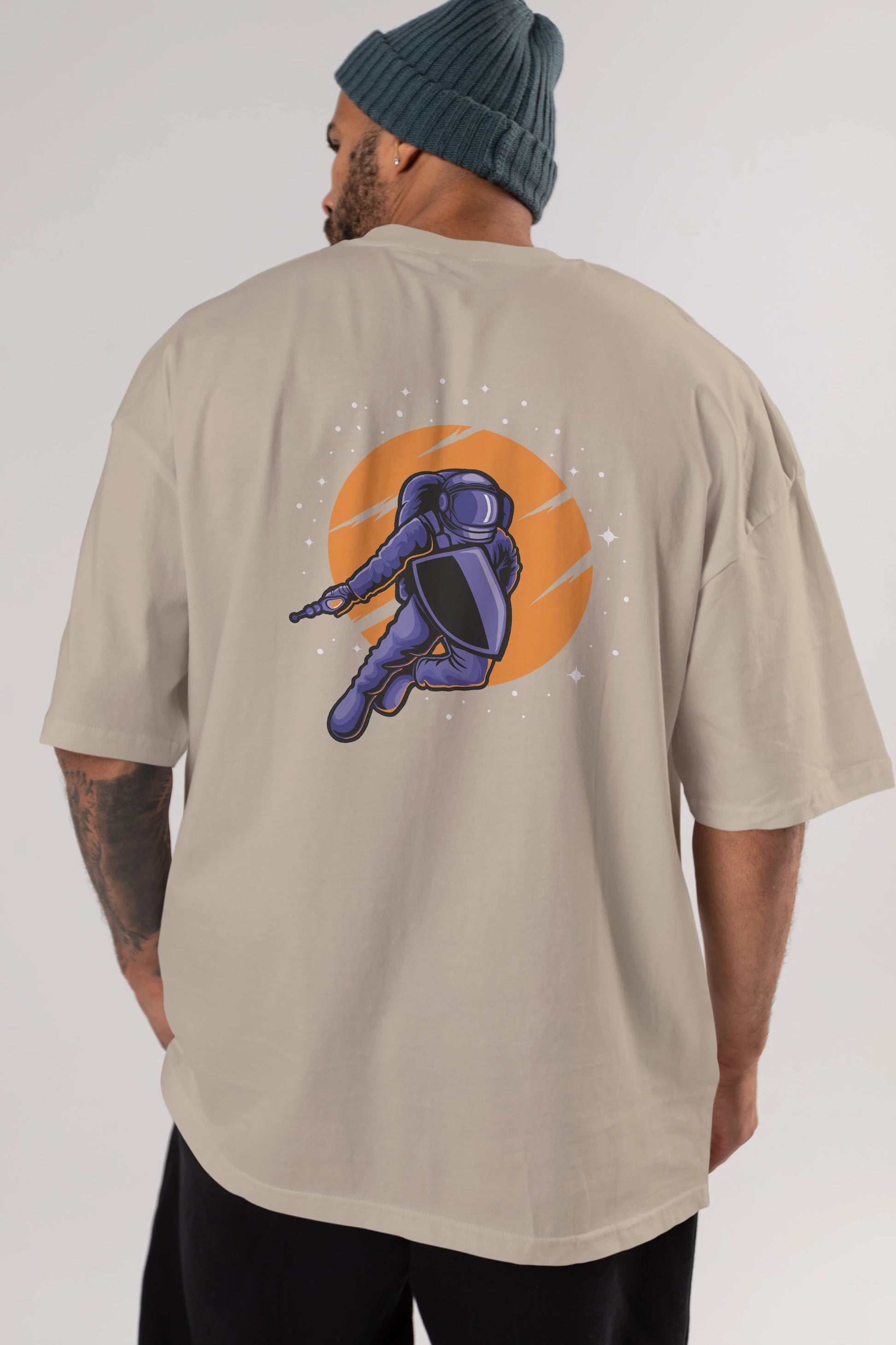 Astro Wars Arka Baskılı Oversize t-shirt Erkek Kadın Unisex