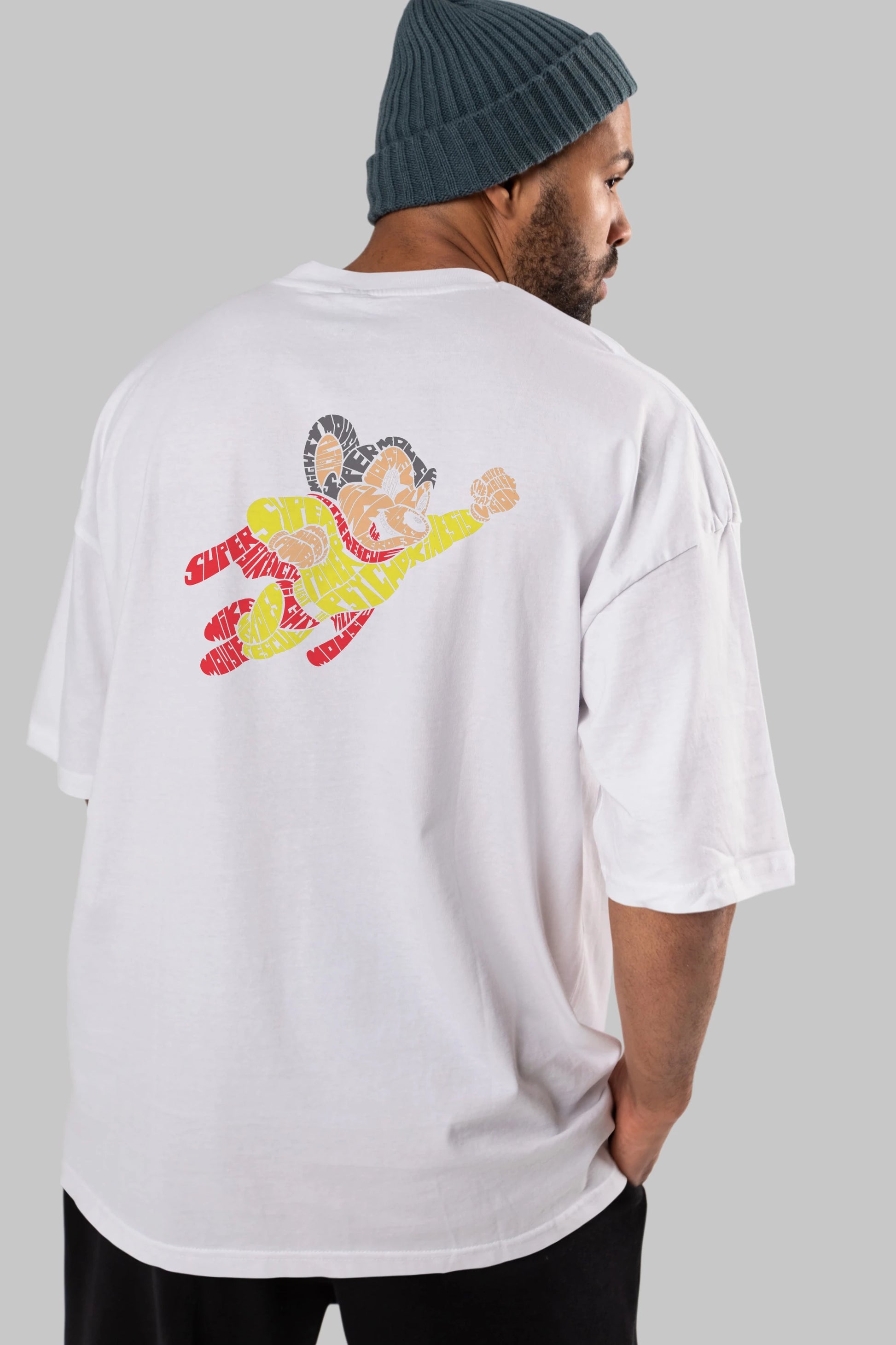 Mighty Mouse Arka Baskılı Oversize t-shirt %100 pamuk Erkek Kadın Unisex
