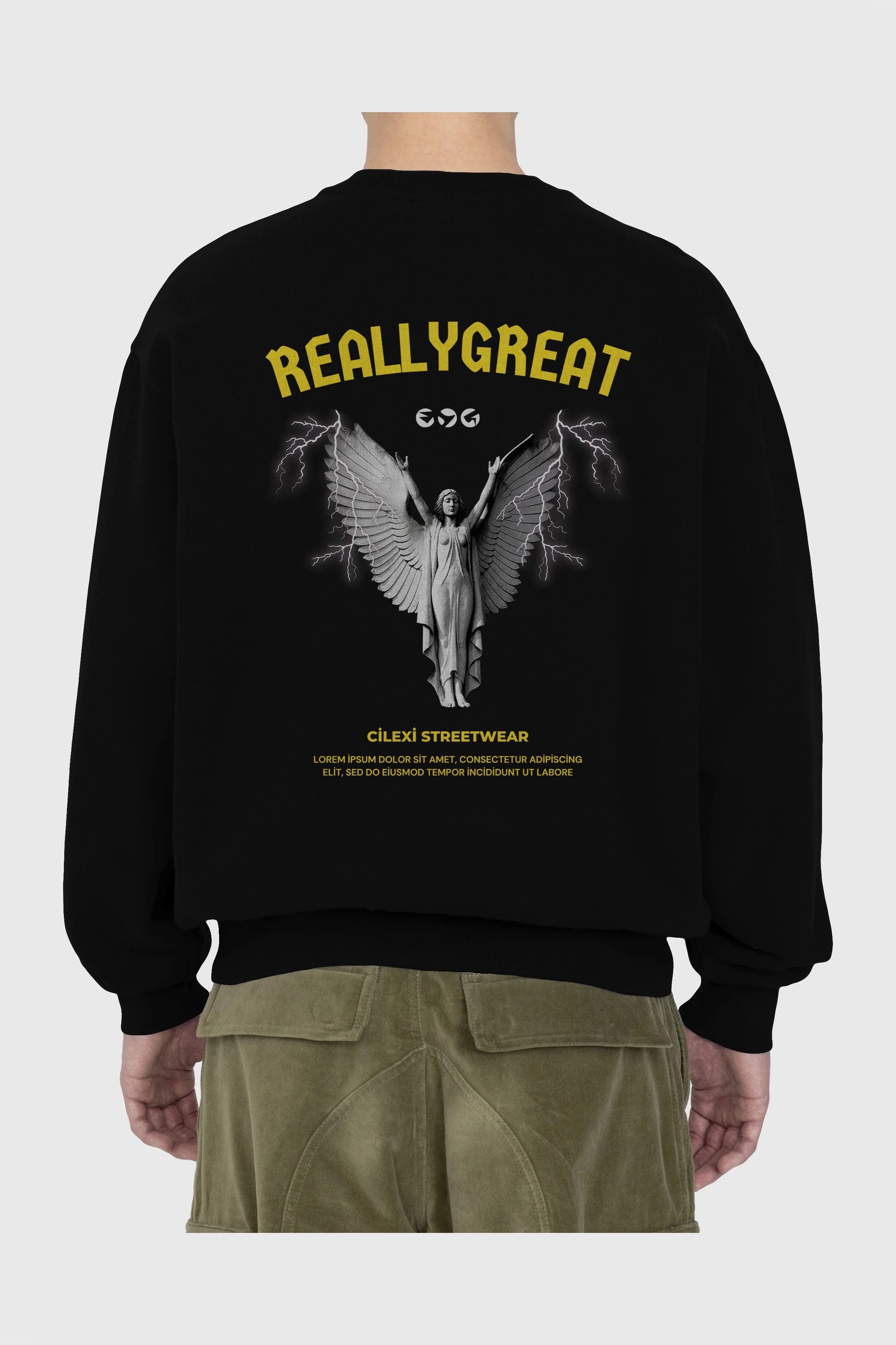 Reallygreat Angel Arka Baskılı Oversize Sweatshirt Erkek Kadın Unisex