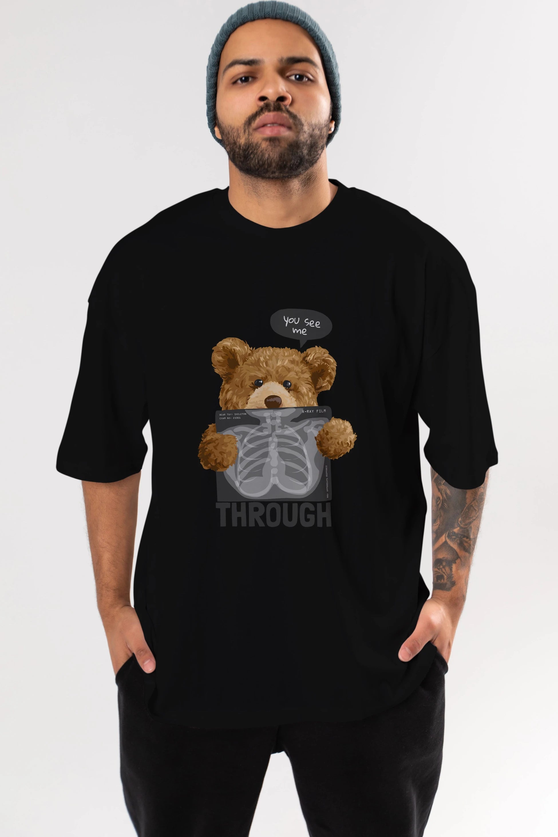 Teddy Bear Trough Ön Baskılı Oversize t-shirt Erkek Kadın Unisex %100 Pamuk