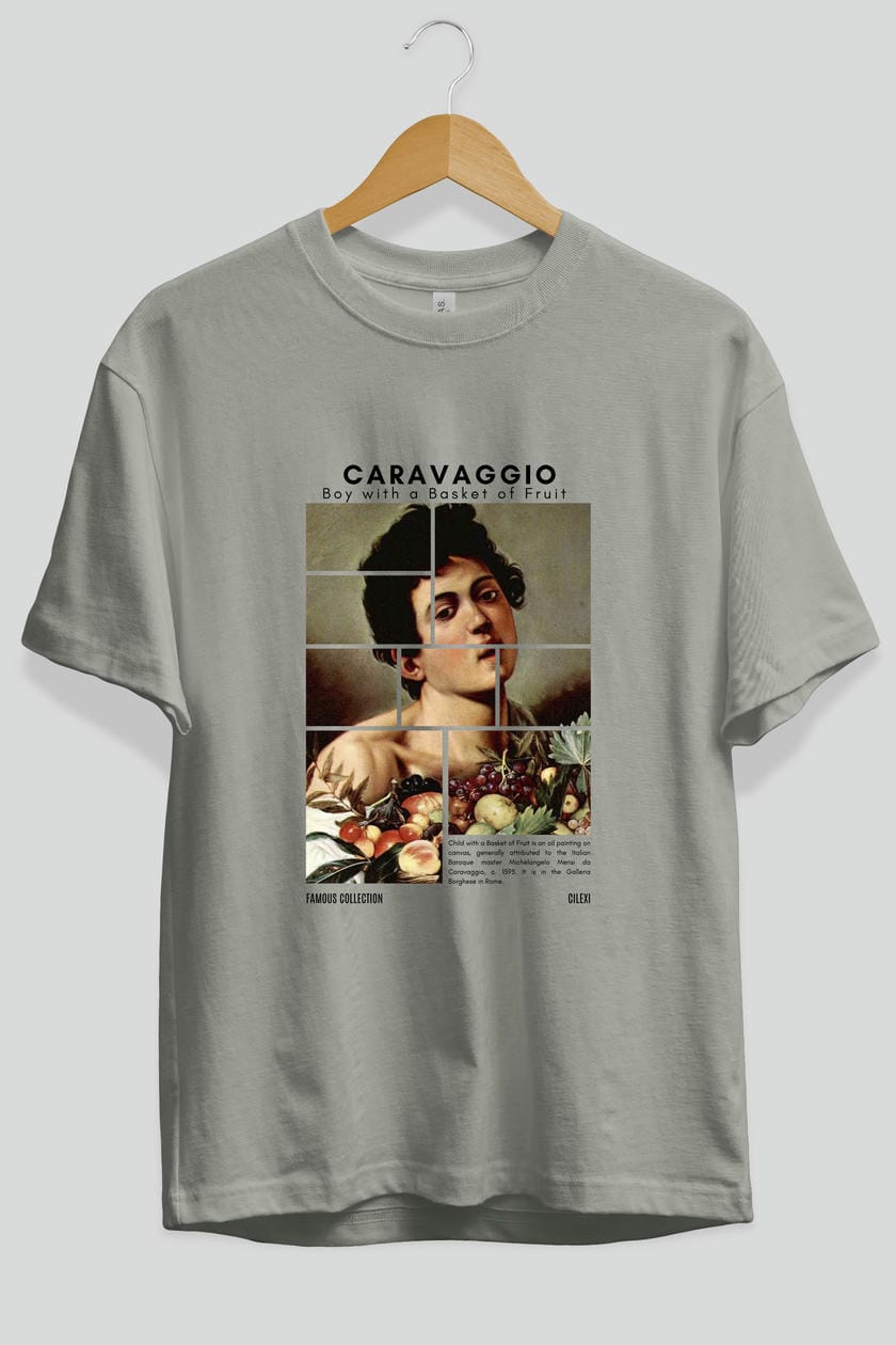 Caravaggio Boy ön Baskılı Oversize t-shirt Erkek Kadın Bisiklet Yaka Pamuk tişort