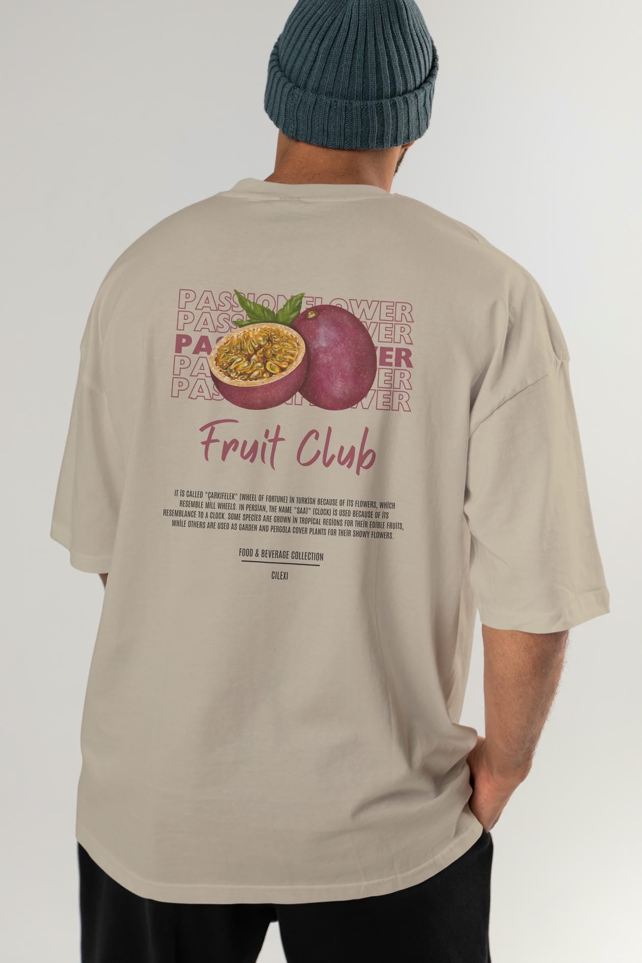 Passionflower Arka Baskılı Oversize t-shirt Erkek Kadın Pamuk Bisiklet Yaka tişort