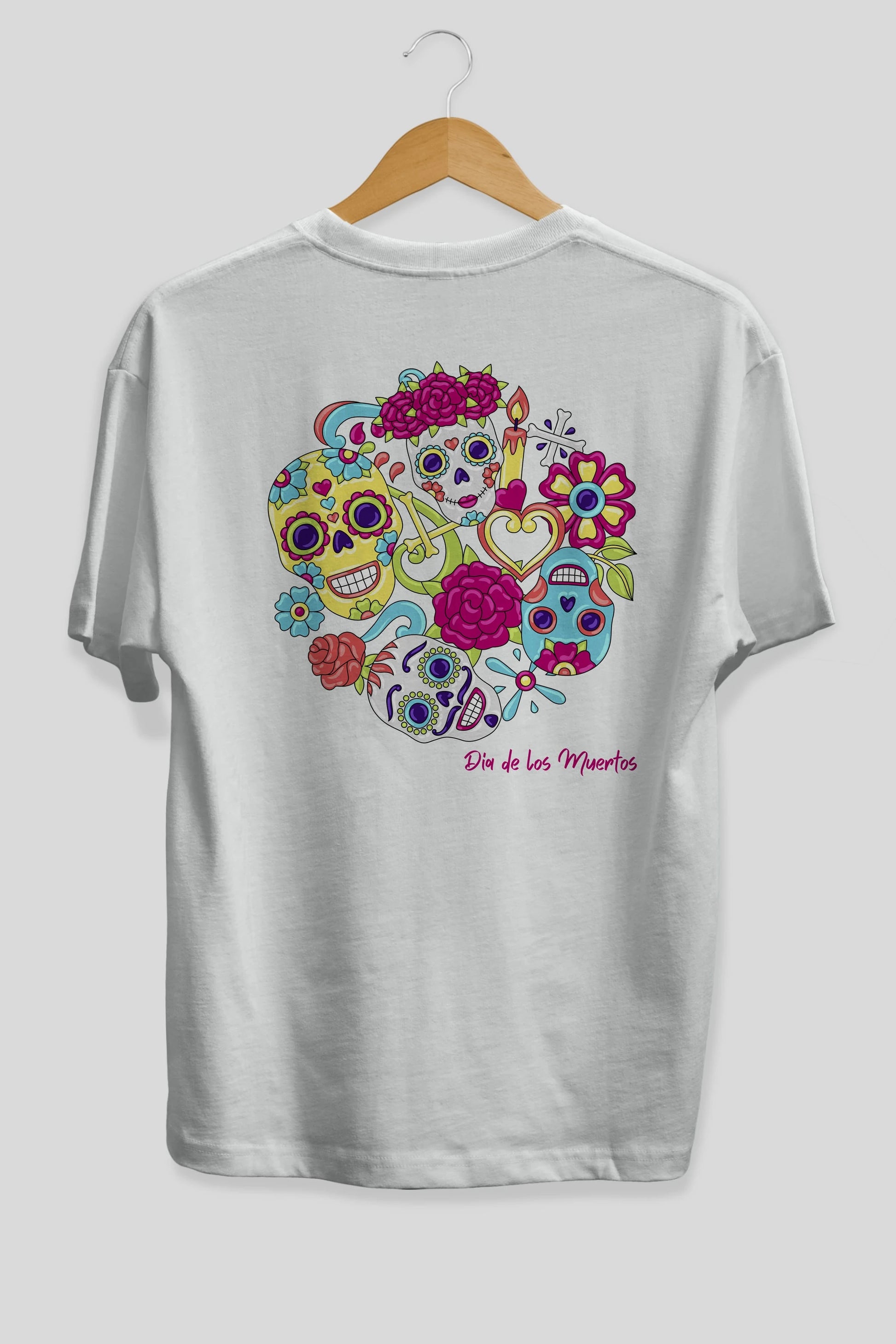 Dia de los Muertos Arka Baskılı Oversize t-shirt Erkek Kadın Unisex