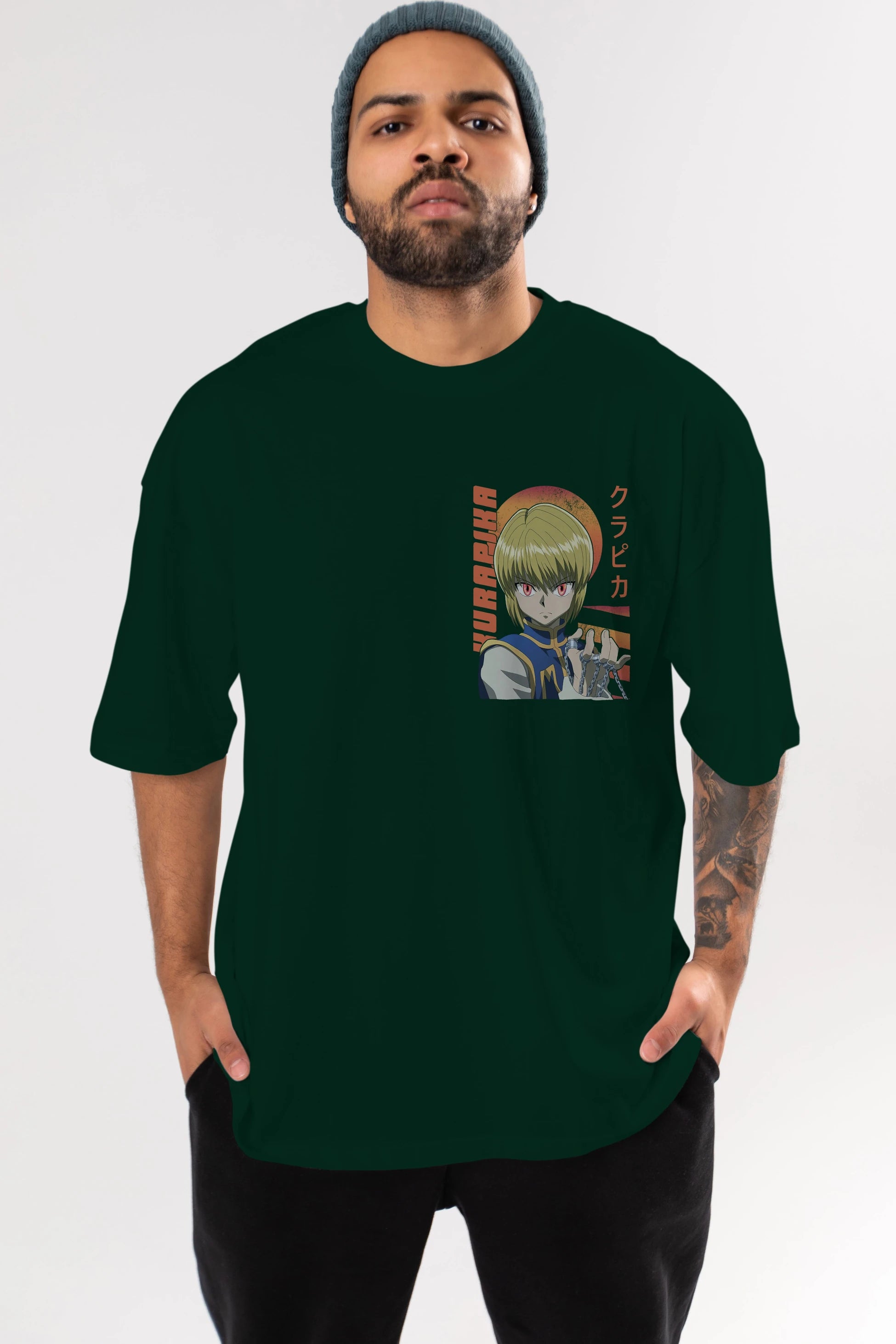 Kurapika 5 (2) Ön Sol Baskılı Oversize t-shirt Erkek Kadın Unisex %100 Pamuk Bisiklet Yaka tişort