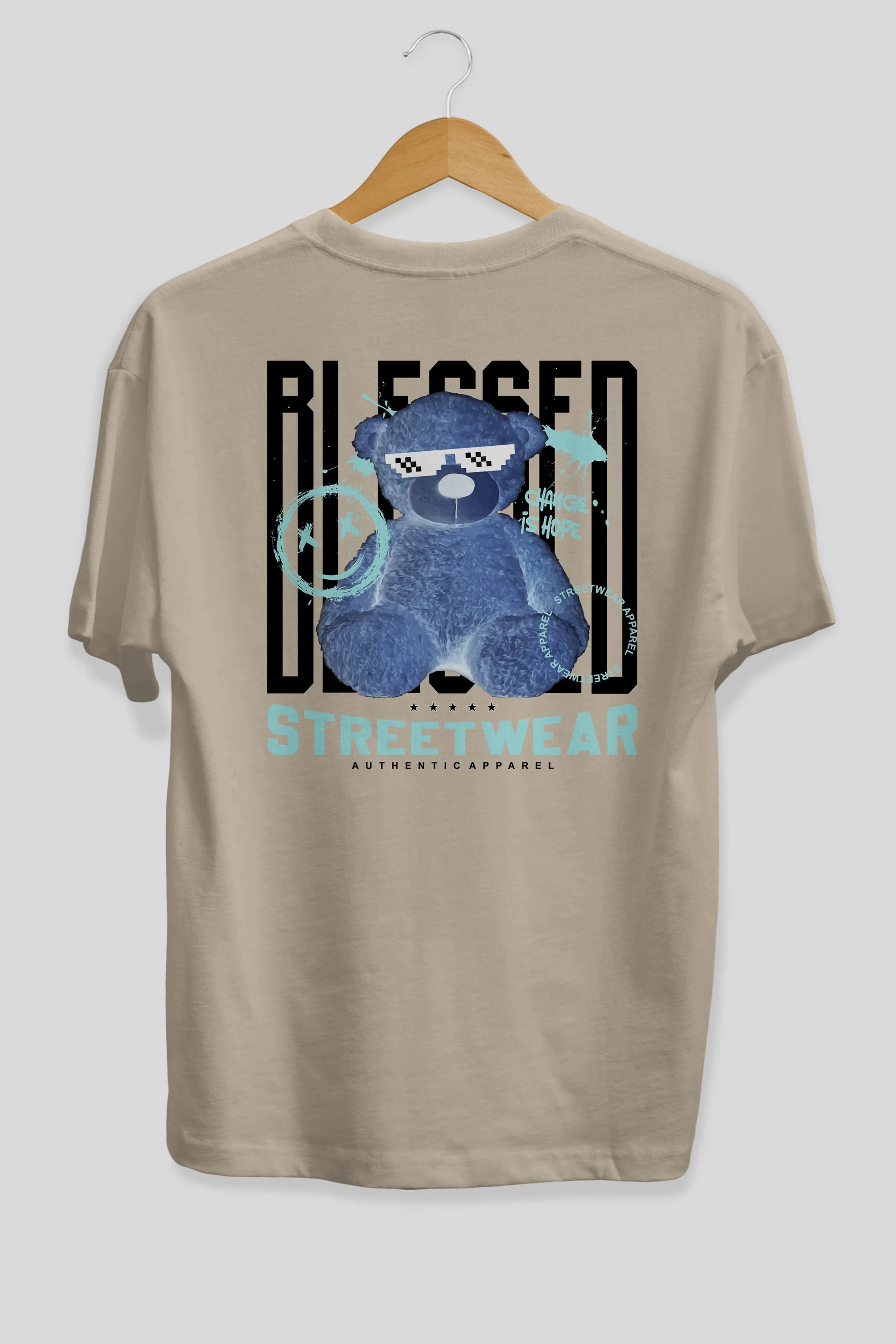 Blessed Bear Arka Baskılı Oversize t-shirt Erkek Kadın Unisex