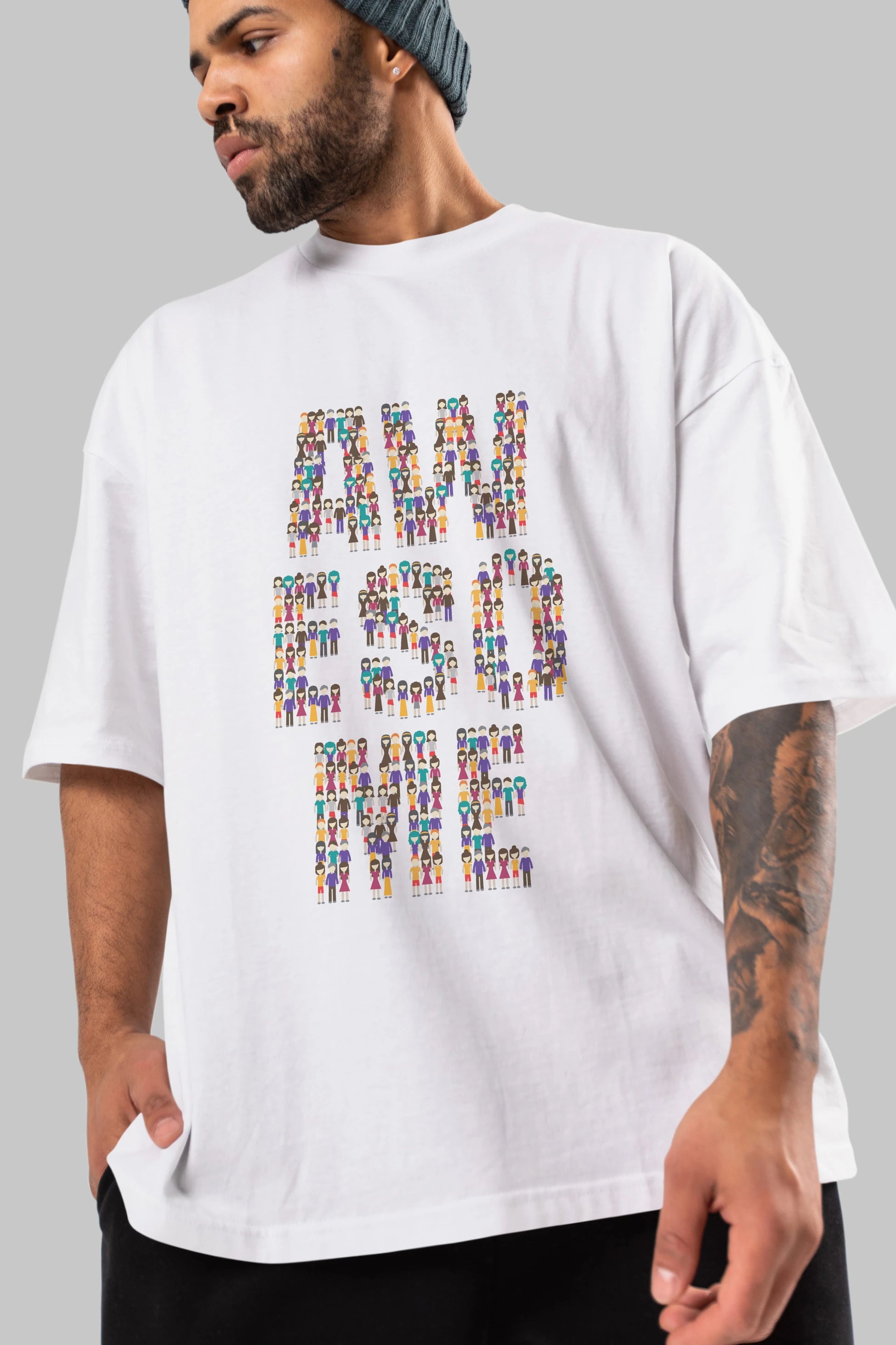 Awesome Ön Baskılı Oversize t-shirt %100 pamuk Erkek Kadın Unisex