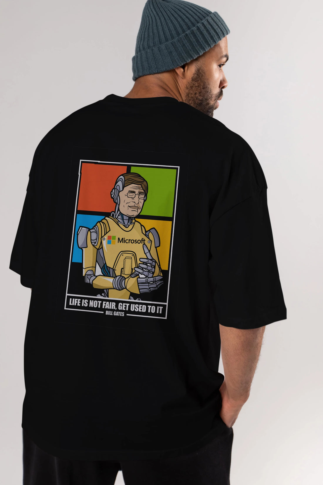 Bill Gates Robot Human Arka Baskılı Oversize t-shirt Erkek Kadın Unisex %100 Pamuk tişort