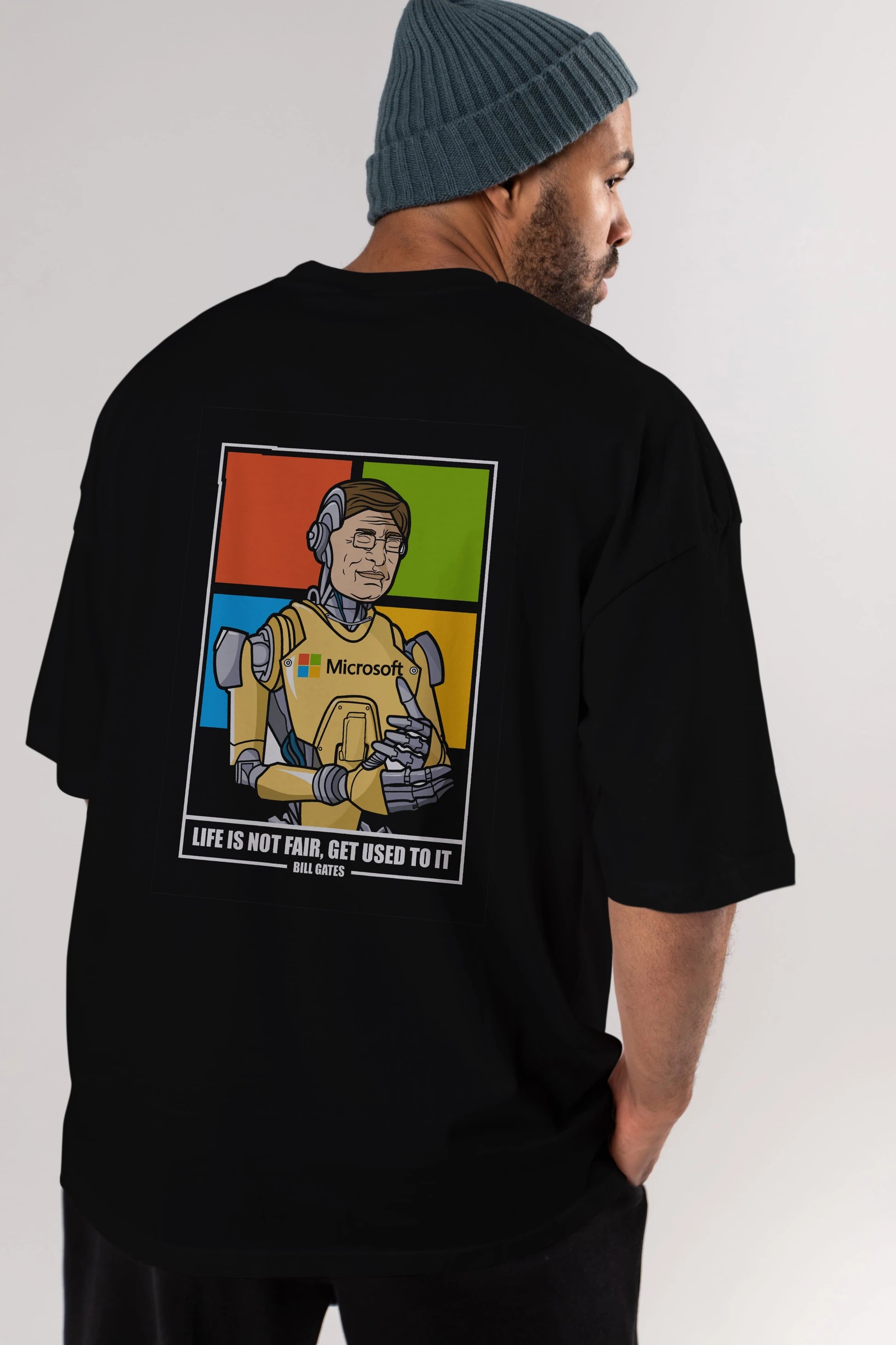 Bill Gates Robot Human Arka Baskılı Oversize t-shirt Erkek Kadın Unisex %100 Pamuk tişort