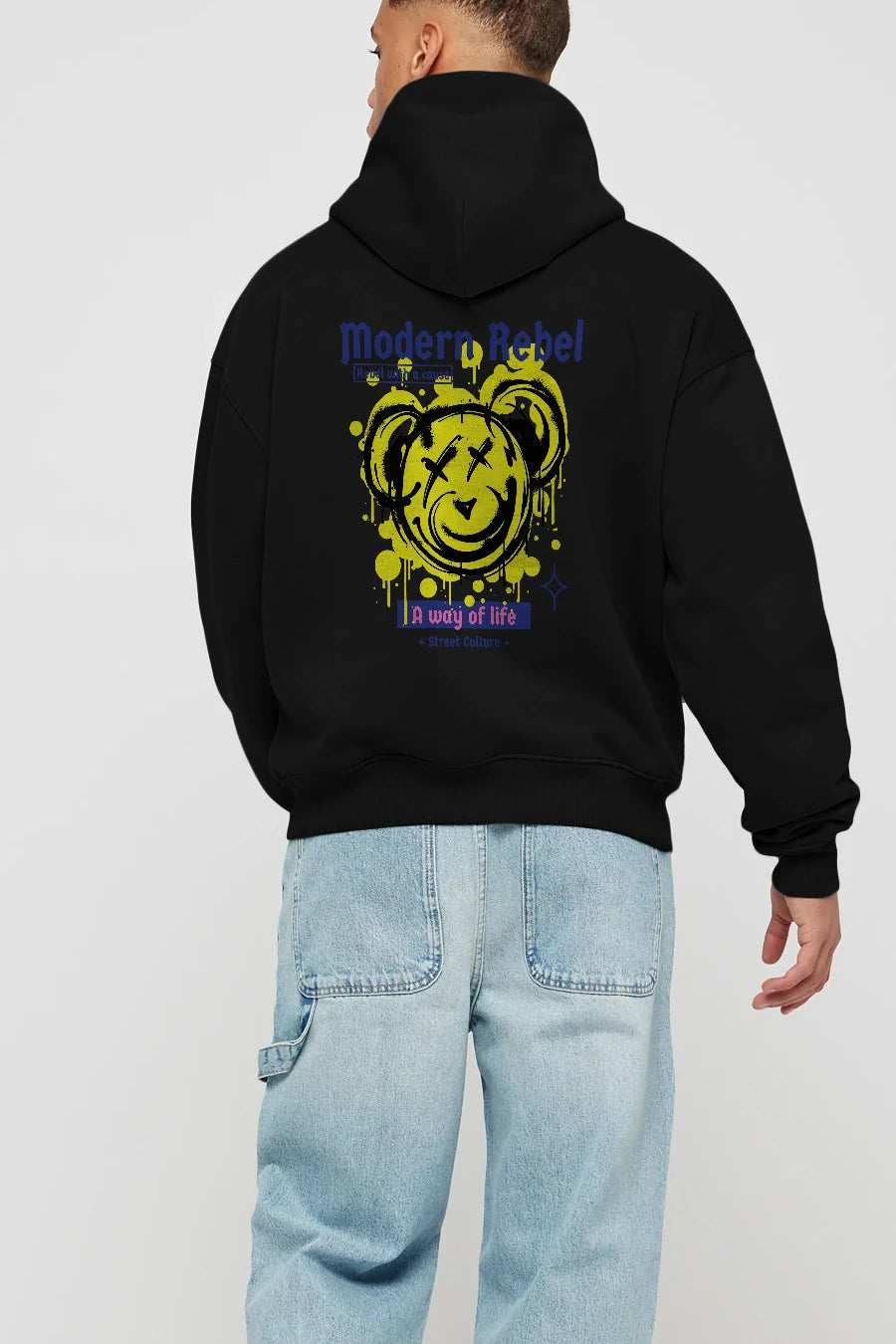 Modern Rebel Bear Arka Baskılı Hoodie Oversize Kapüşonlu Sweatshirt Erkek Kadın Unisex