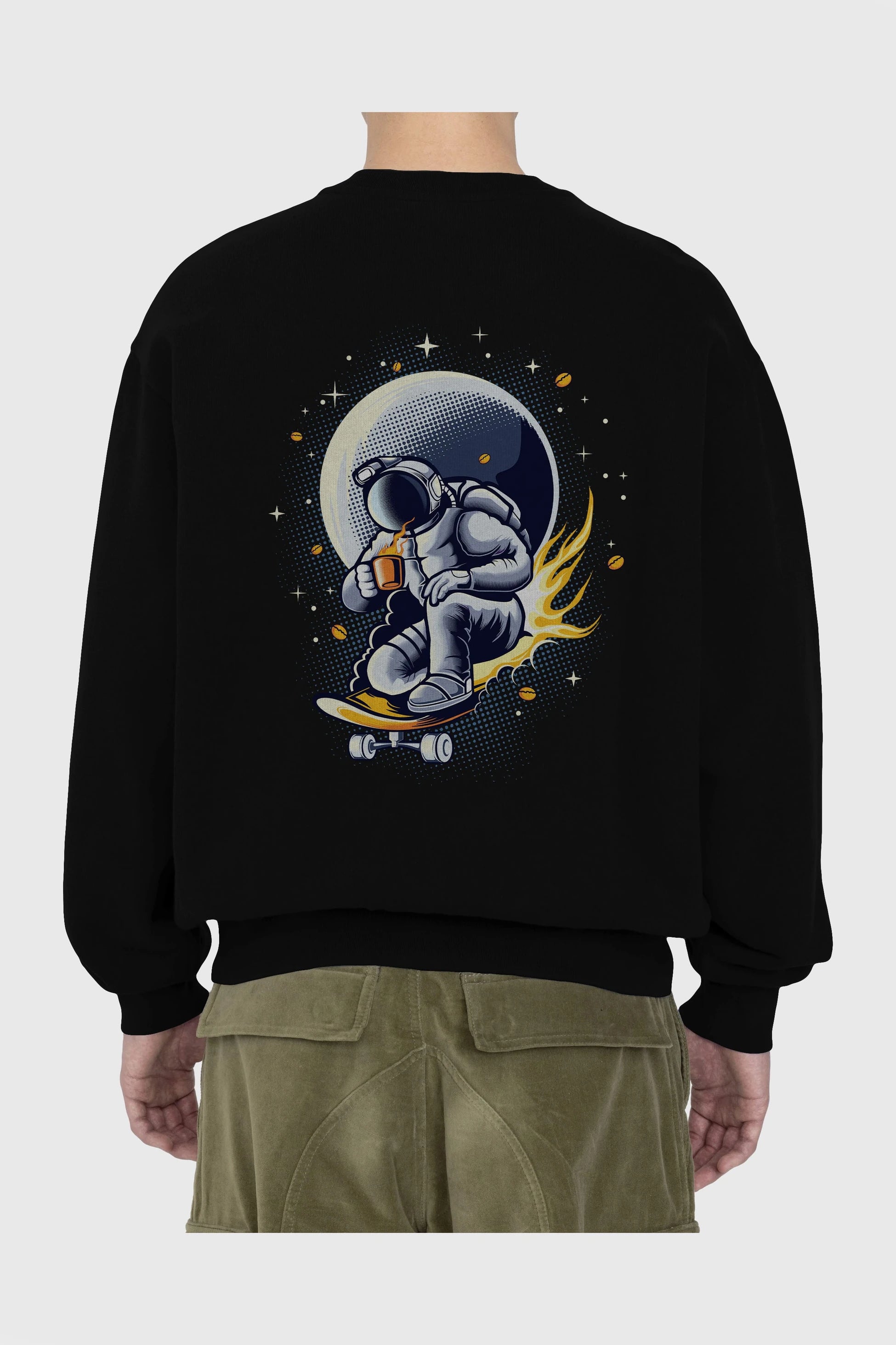 Astro Coffee Addict Arka Baskılı Oversize Sweatshirt Erkek Kadın Unisex