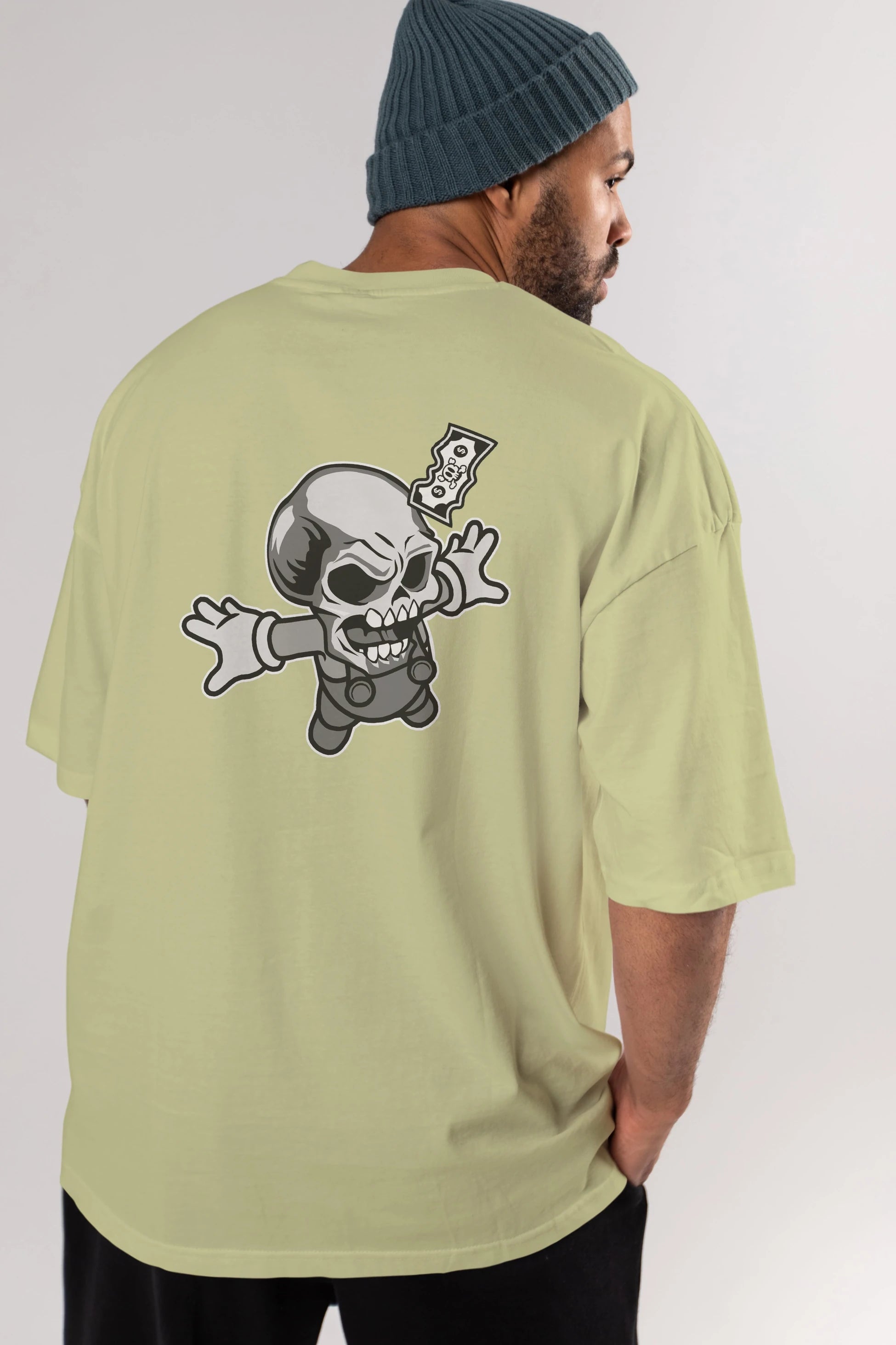 Skull Drowning Arka Baskılı Oversize t-shirt Erkek Kadın Unisex %100 Pamuk tişort