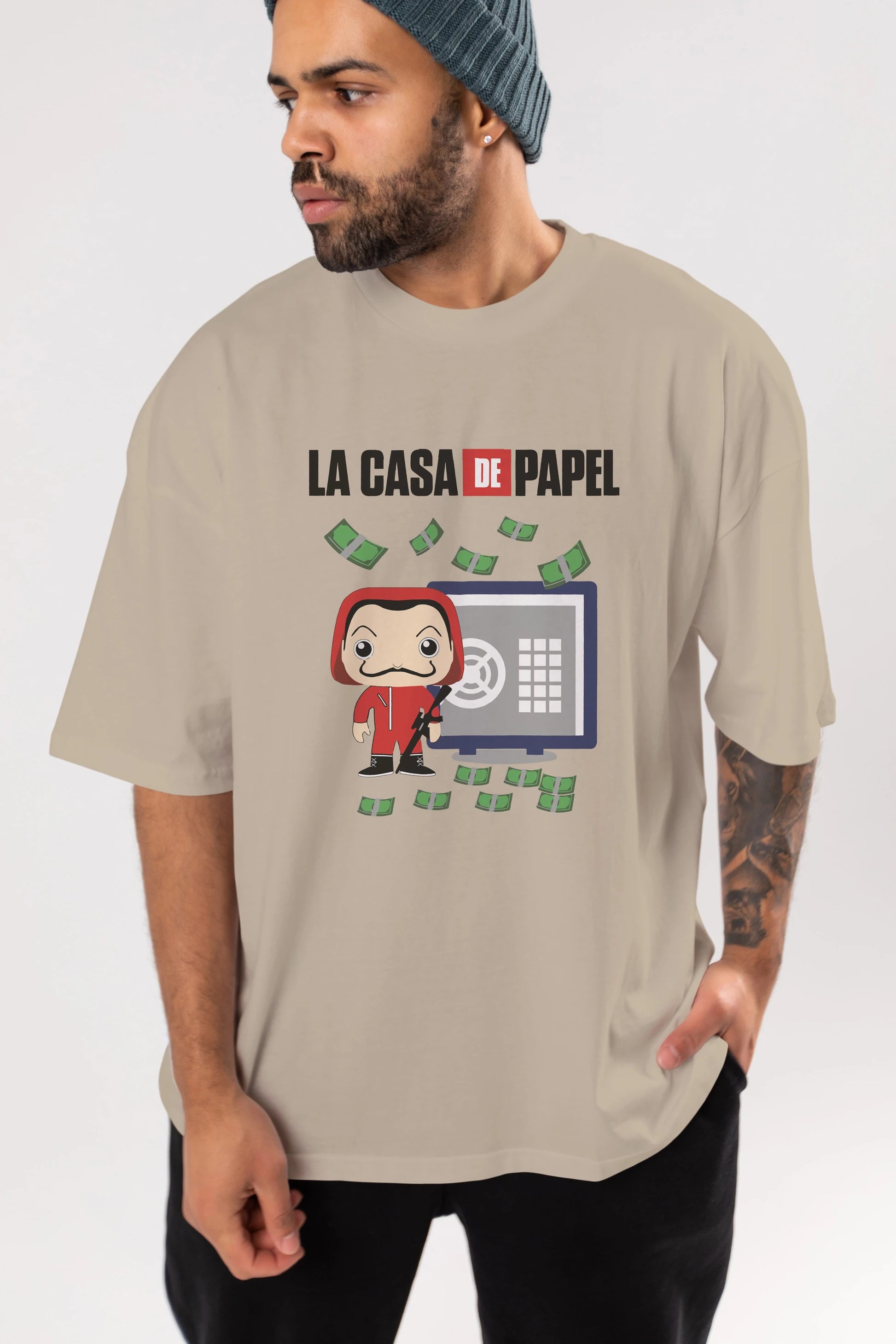 La Casa De Papel (4) Ön Baskılı Oversize t-shirt Erkek Kadın Unisex %100 Pamuk Bisiklet Yaka tişort