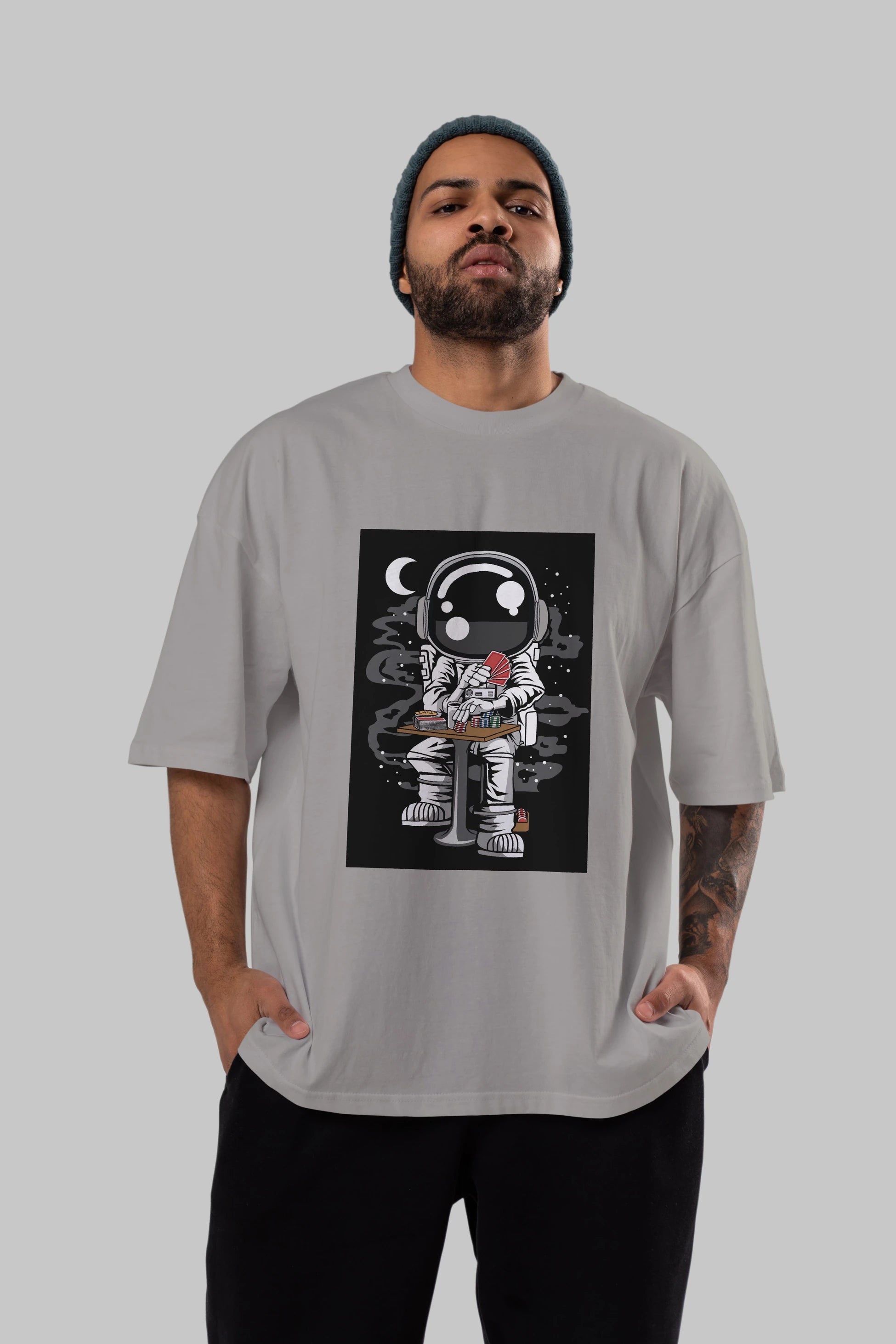 Astronaut Gambler Ön Baskılı Oversize t-shirt Erkek Kadın Unisex
