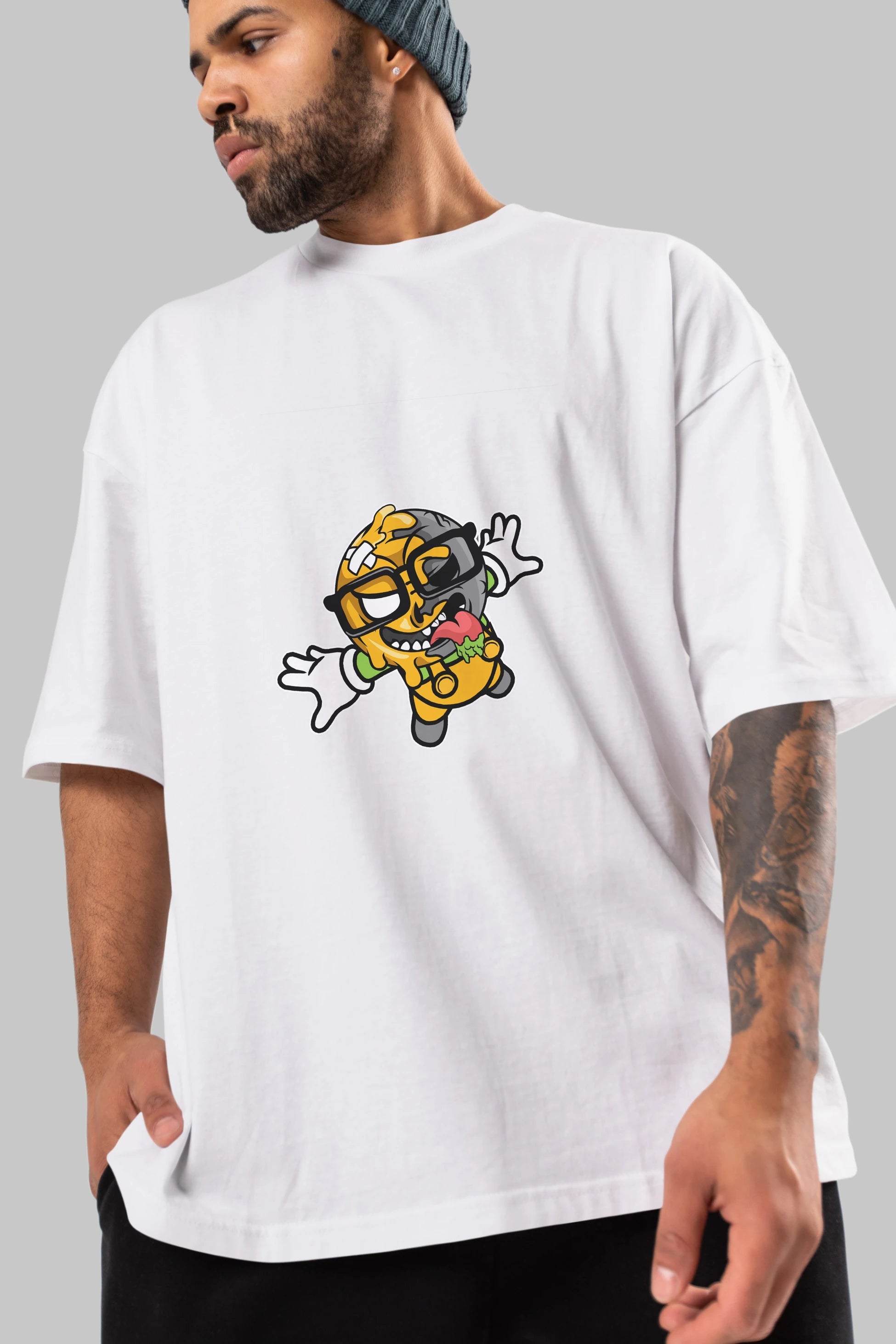 Smiley Jump Ön Baskılı Oversize t-shirt Erkek Kadın Unisex %100 Pamuk tişort
