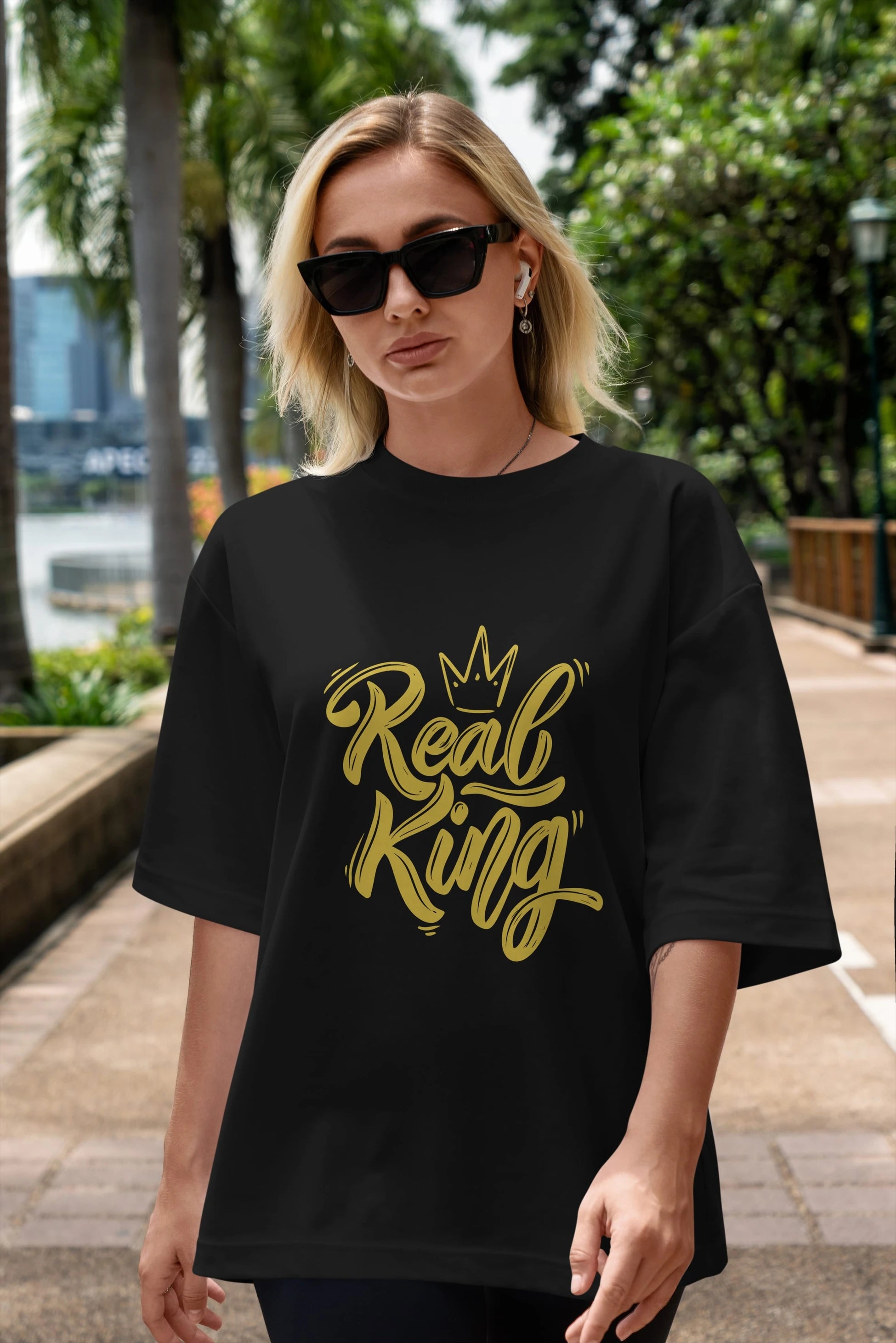 Real King Yazılı Ön Baskılı Oversize t-shirt Erkek Kadın Unisex