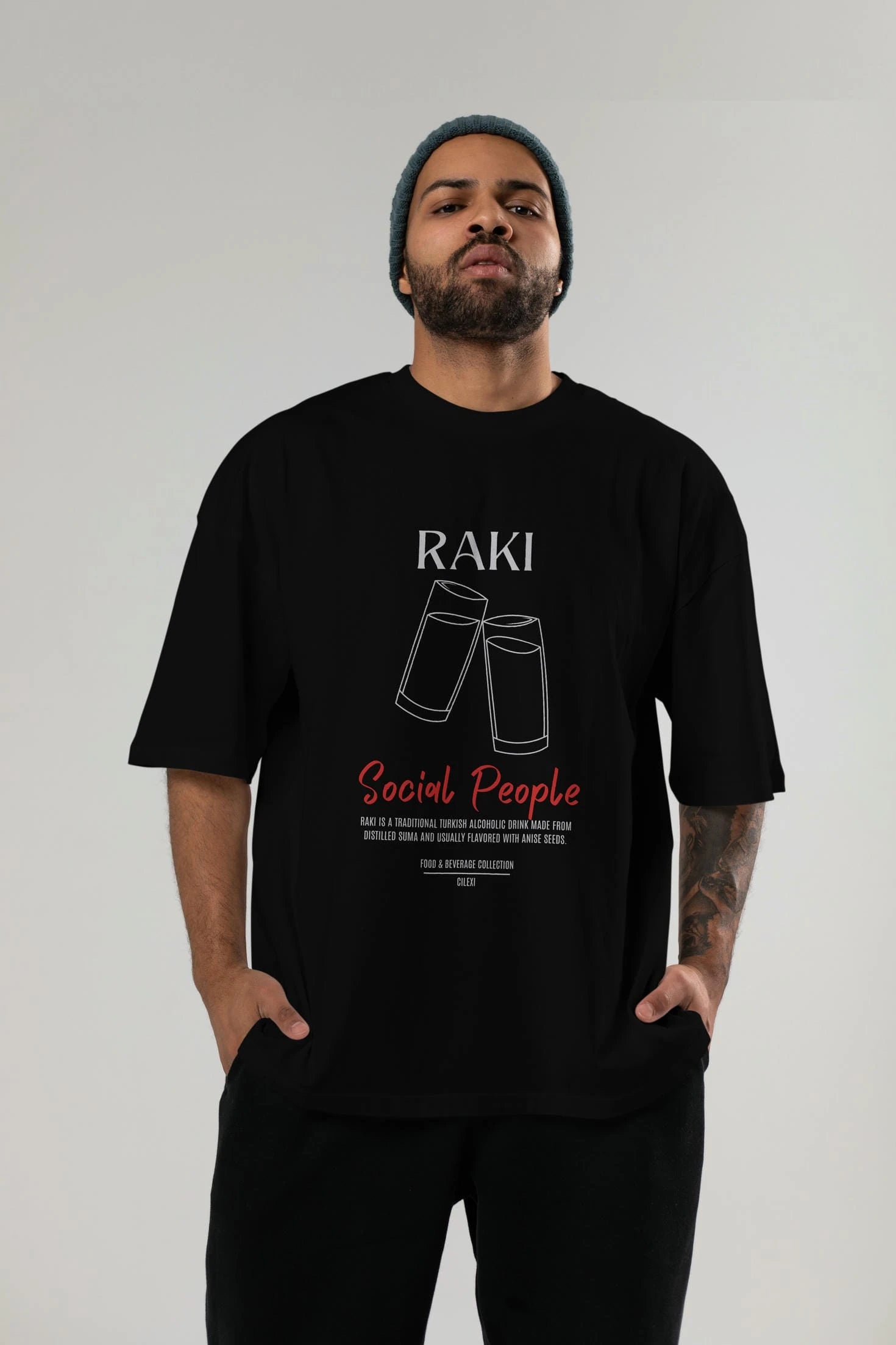 Rakı Kokteyl Serisi ön Baskılı Oversize t-shirt Erkek Kadın %100 Pamuk Bisiklet Yaka tişort