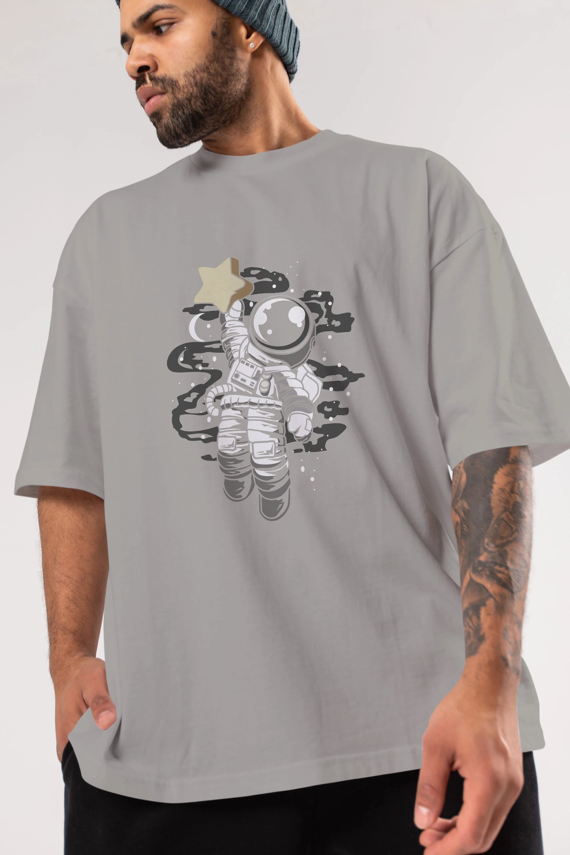 Astronaut Reach The Star Ön Baskılı Oversize t-shirt Erkek Kadın Unisex