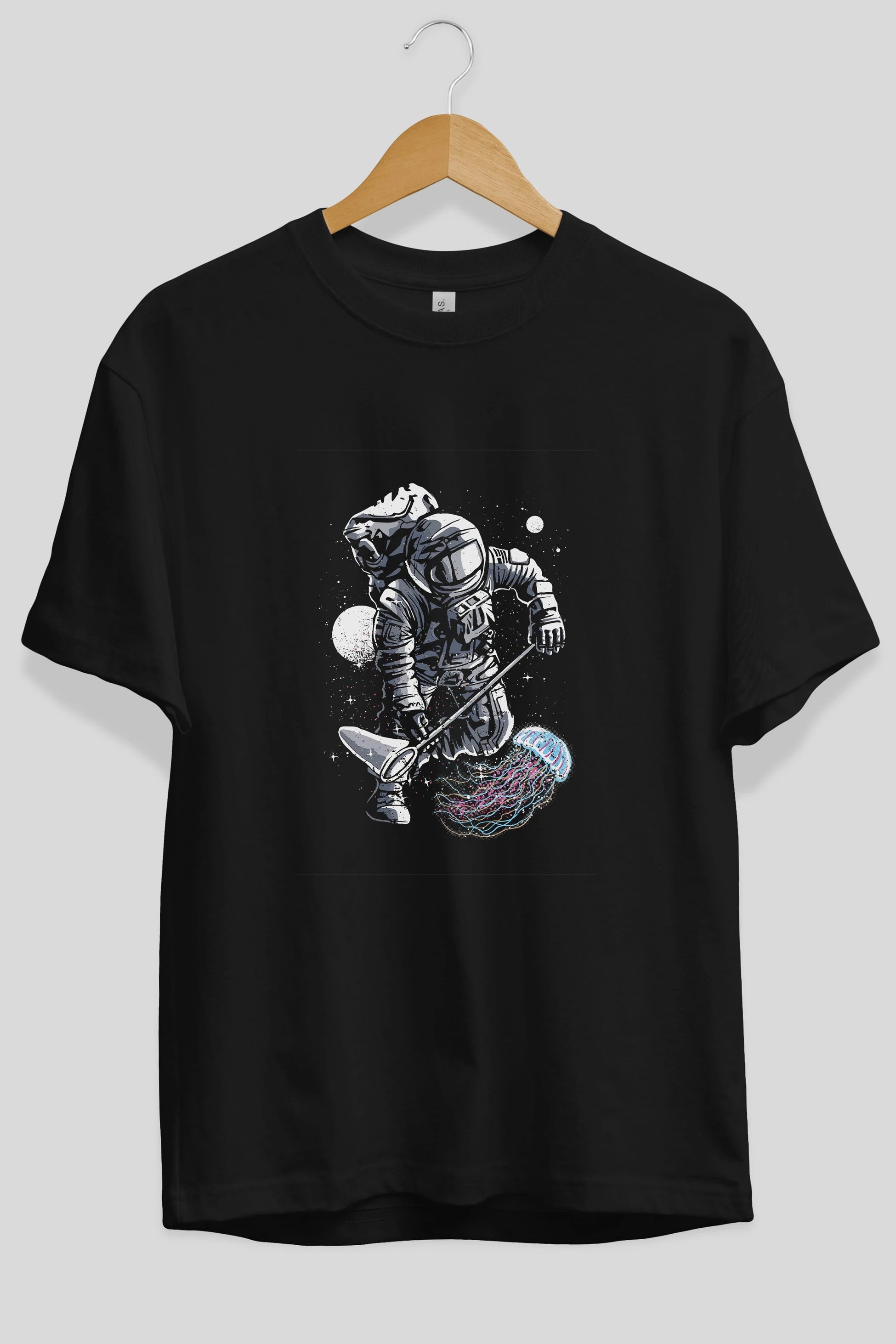 Astronaut Jellyfish Ön Baskılı Oversize t-shirt Erkek Kadın Unisex %100 Pamuk tişort
