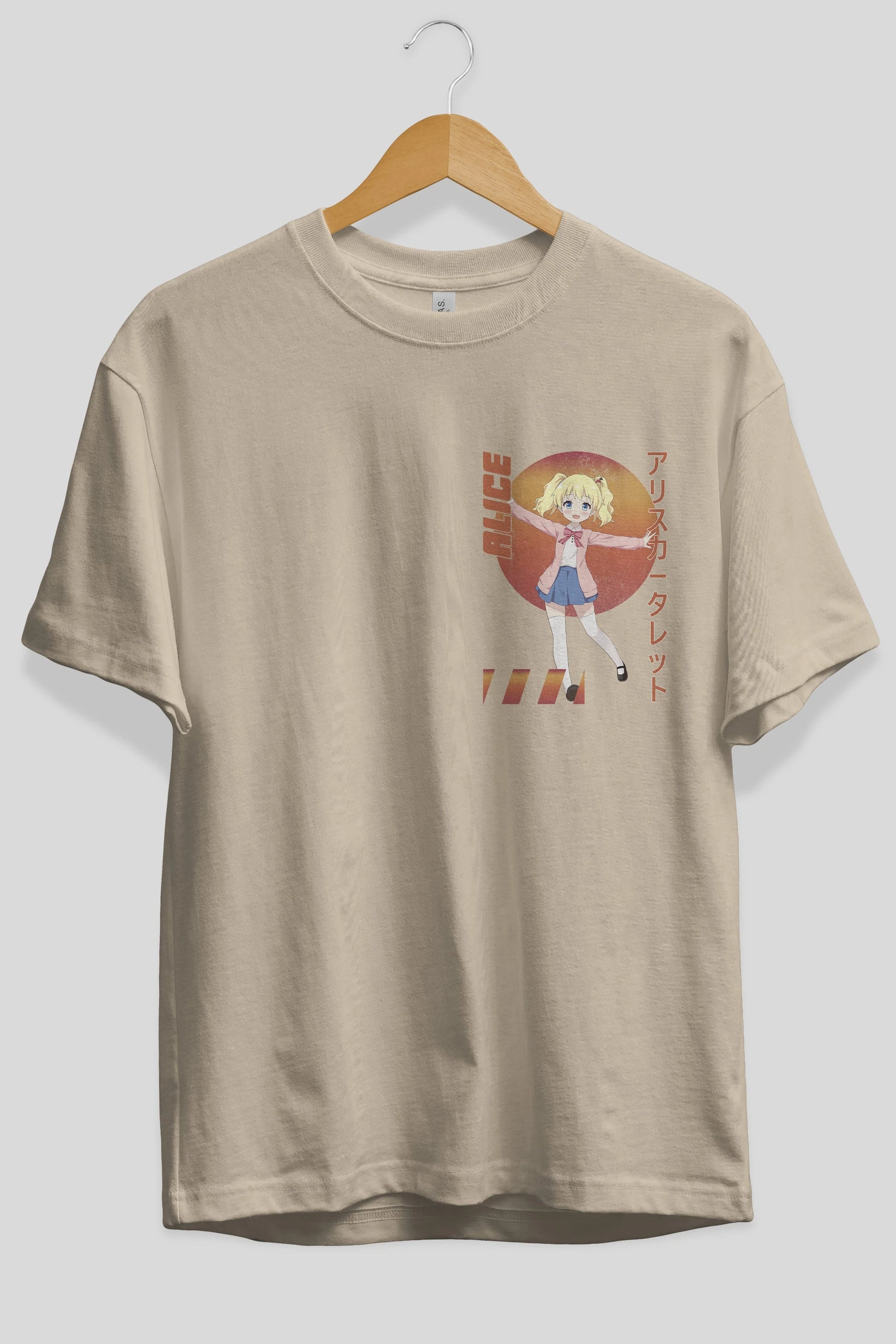 Alice Cartelet 15 Ön Sol Baskılı Oversize t-shirt Erkek Kadın Unisex %100 Pamuk Bisiklet Yaka tişort