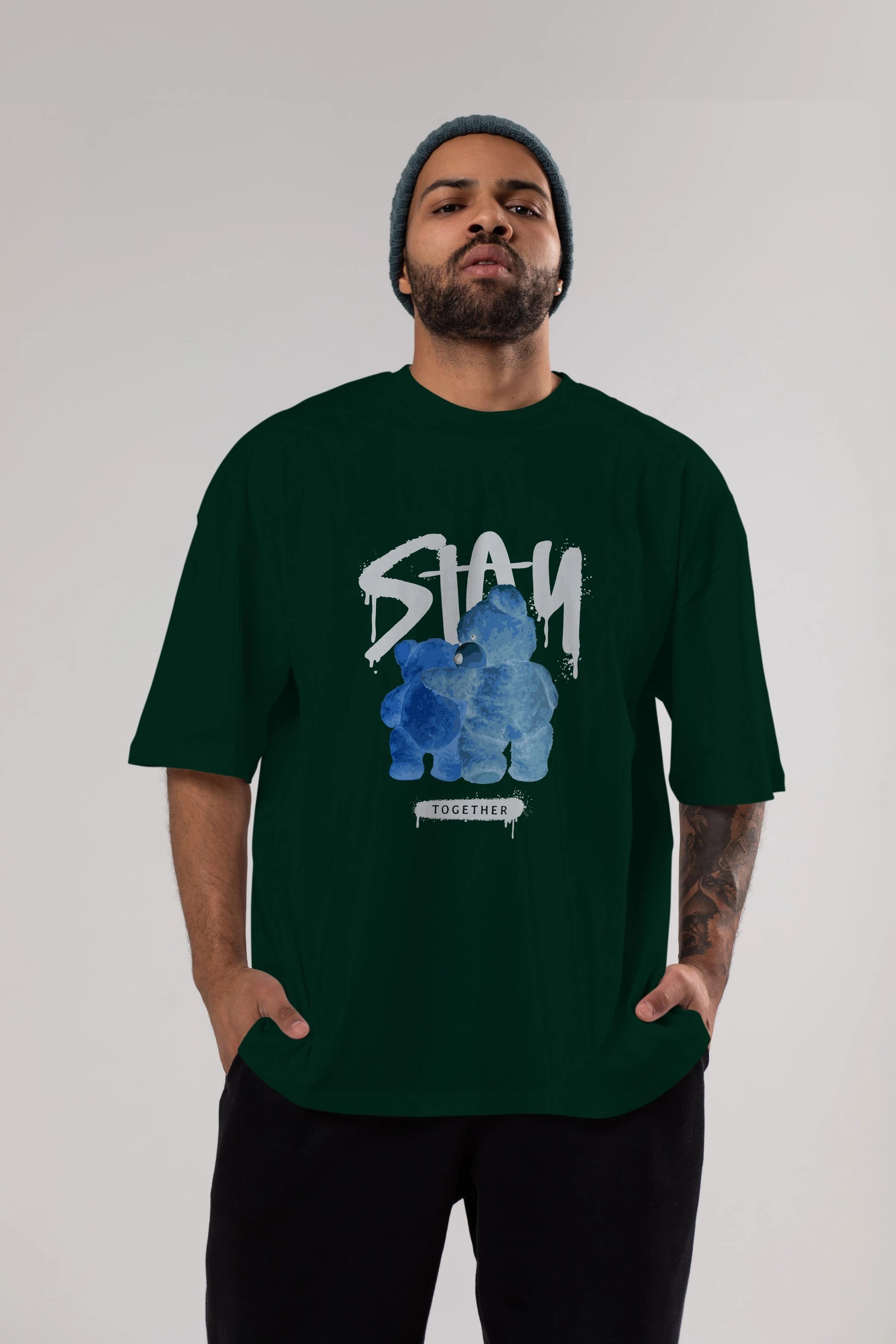 Stay Together Bear Ön Baskılı Oversize t-shirt Erkek Kadın Unisex