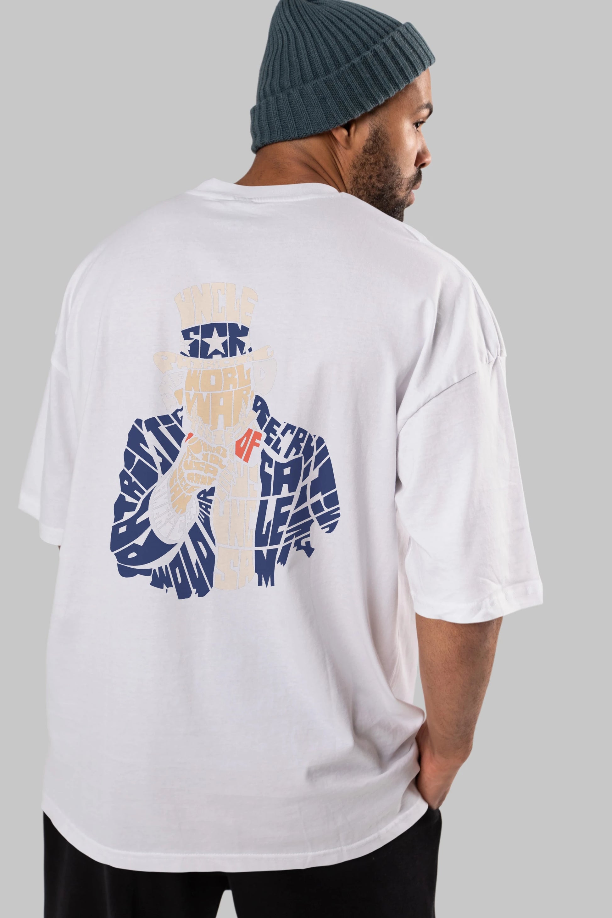 Uncle Sam Arka Baskılı Oversize t-shirt %100 pamuk Erkek Kadın Unisex