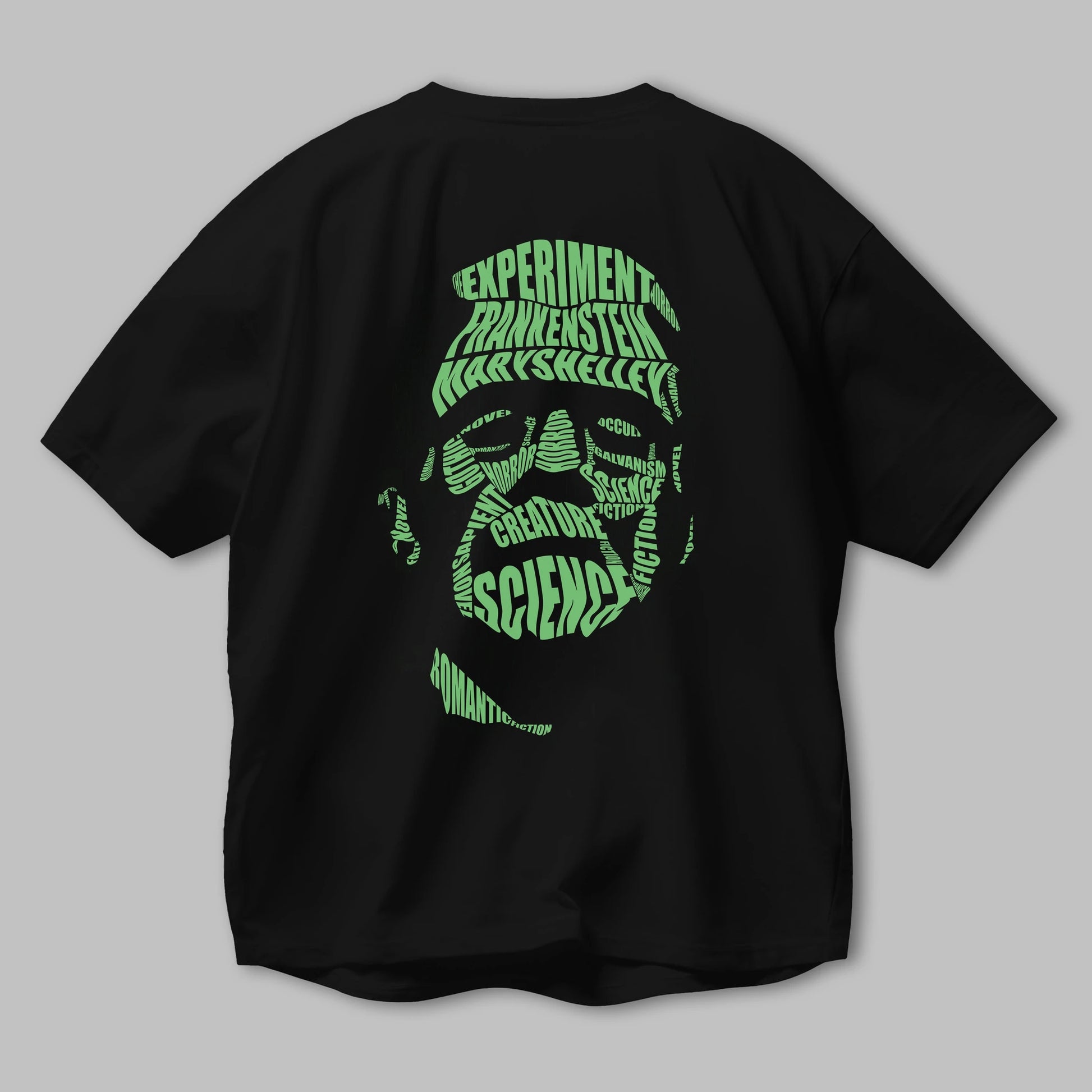 Frankenstein Calligram Arka Baskılı Oversize t-shirt %100 pamuk Erkek Kadın Unisex