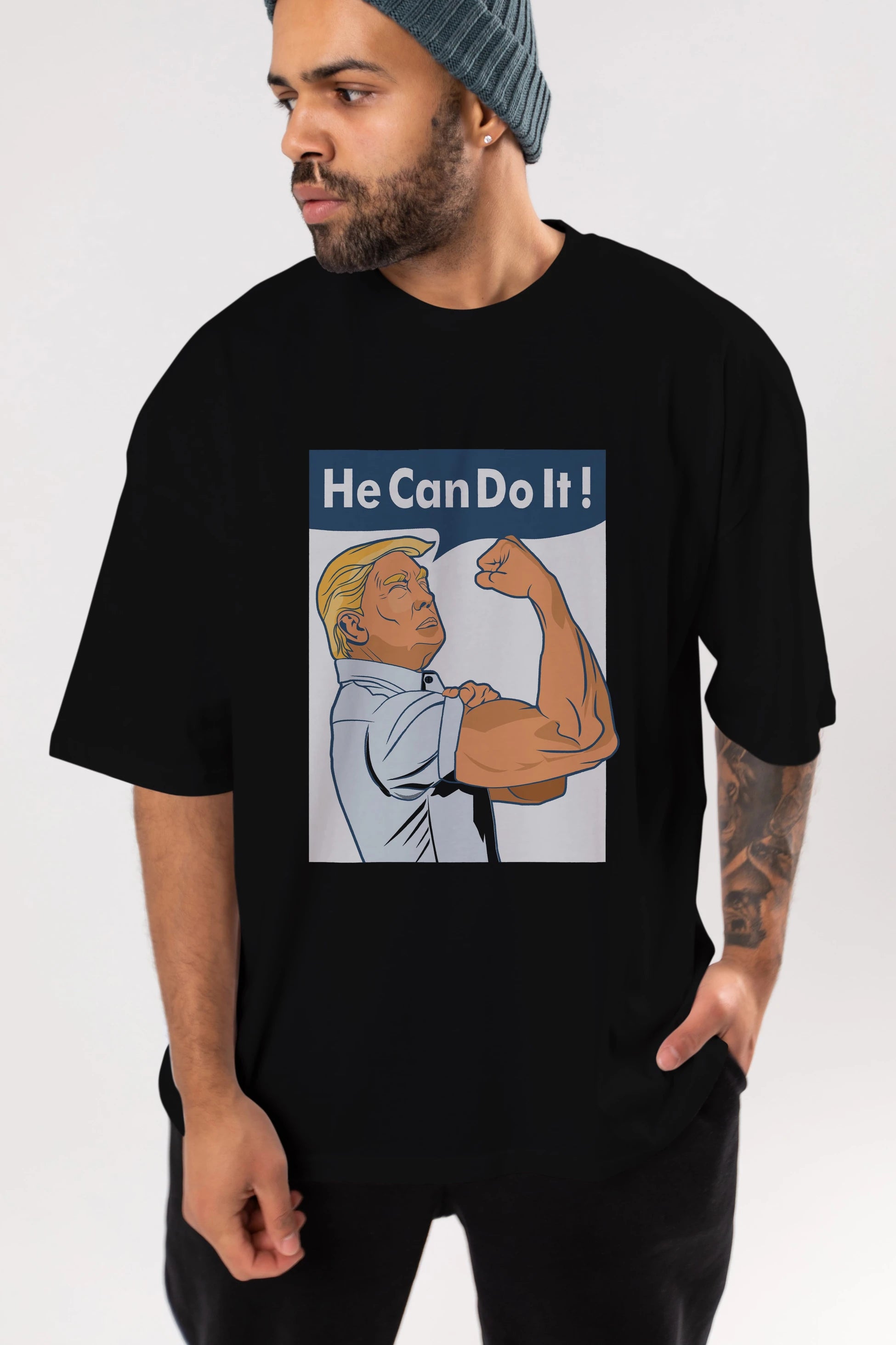 He Can Do It Trump Ön Baskılı Oversize t-shirt Erkek Kadın Unisex %100 Pamuk tişort