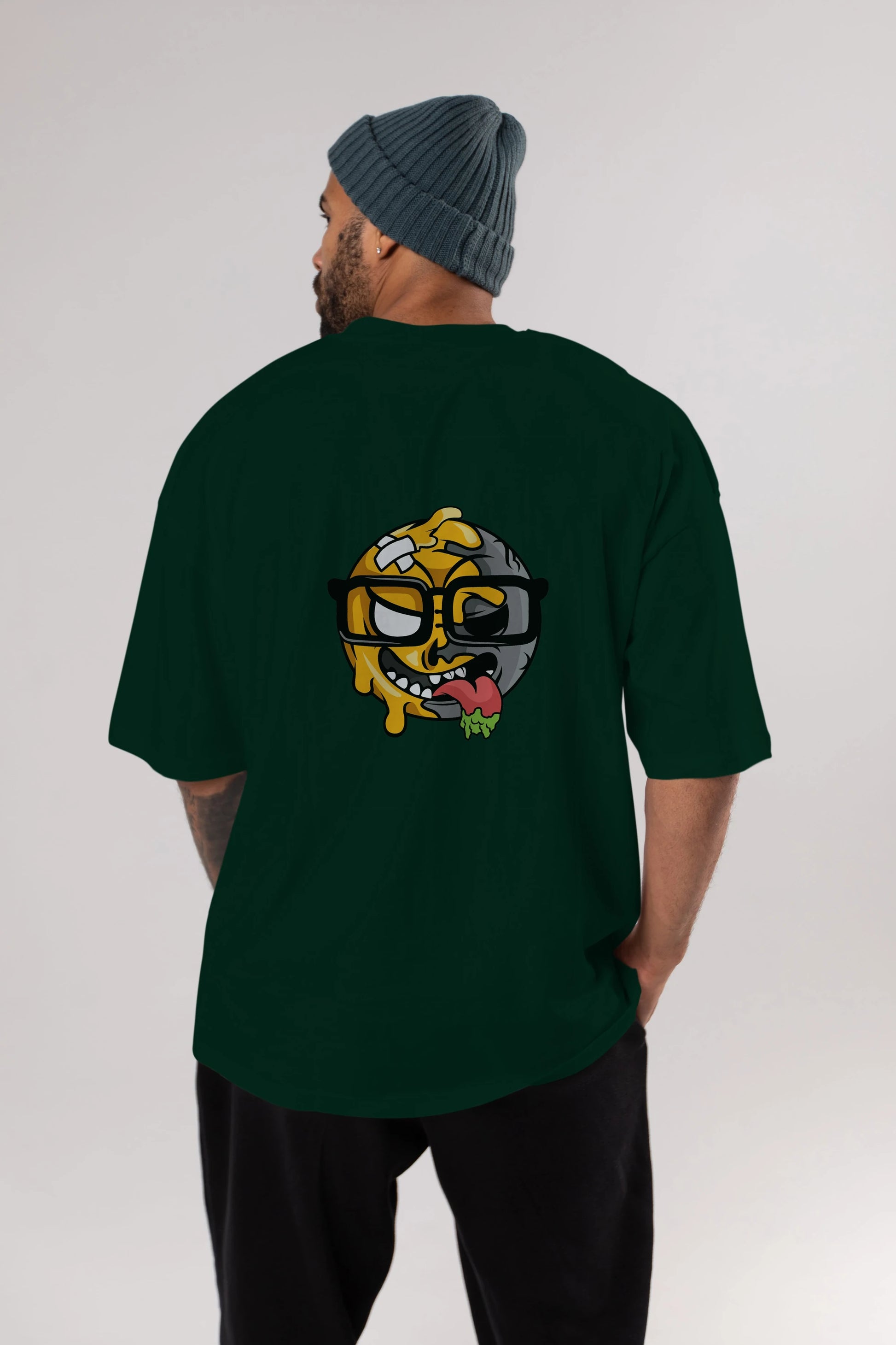 Smiley Nerd Arka Baskılı Oversize t-shirt Erkek Kadın Unisex %100 Pamuk tişort