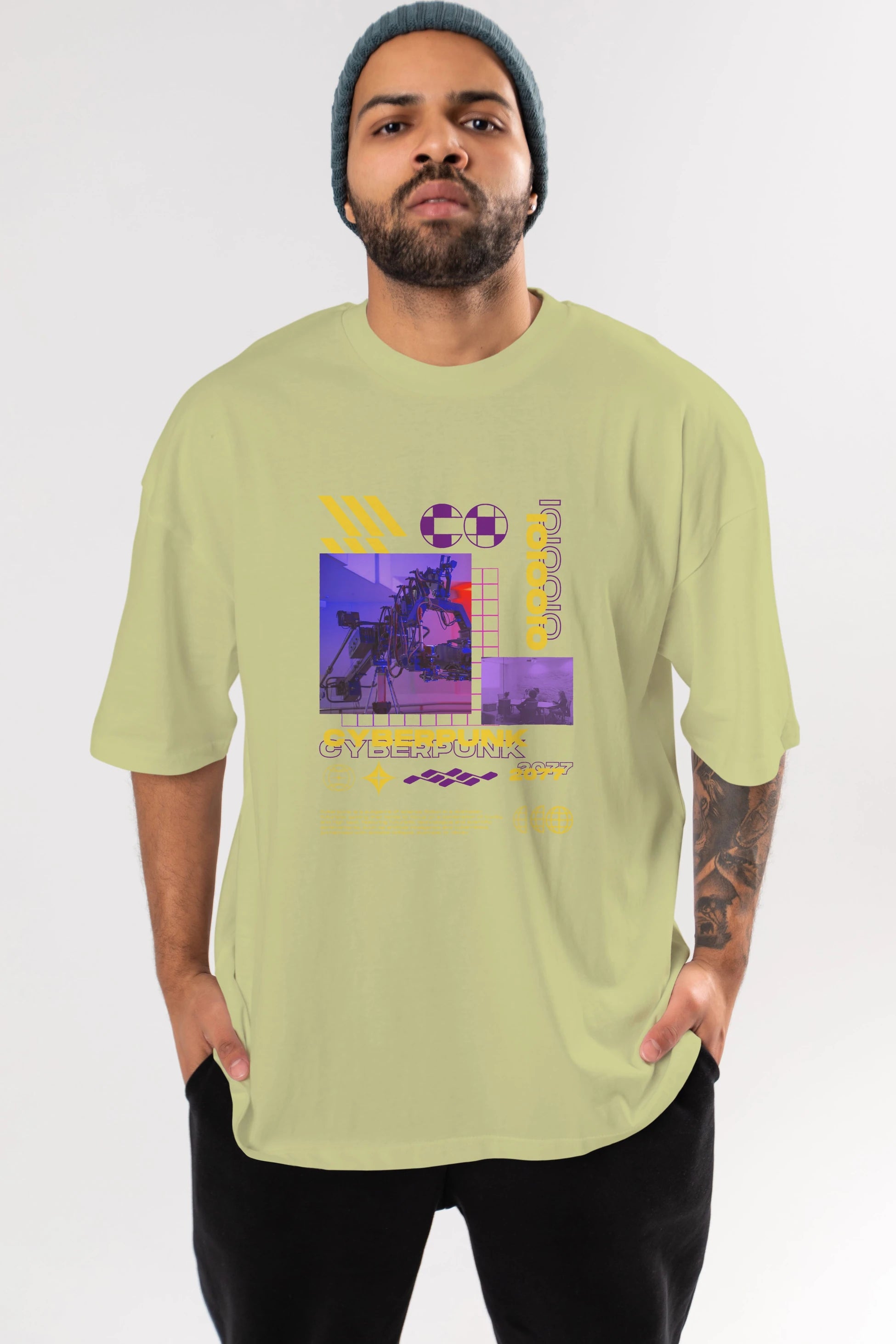 Cyberpunk Yazılı Ön Baskılı Oversize t-shirt Erkek Kadın Unisex