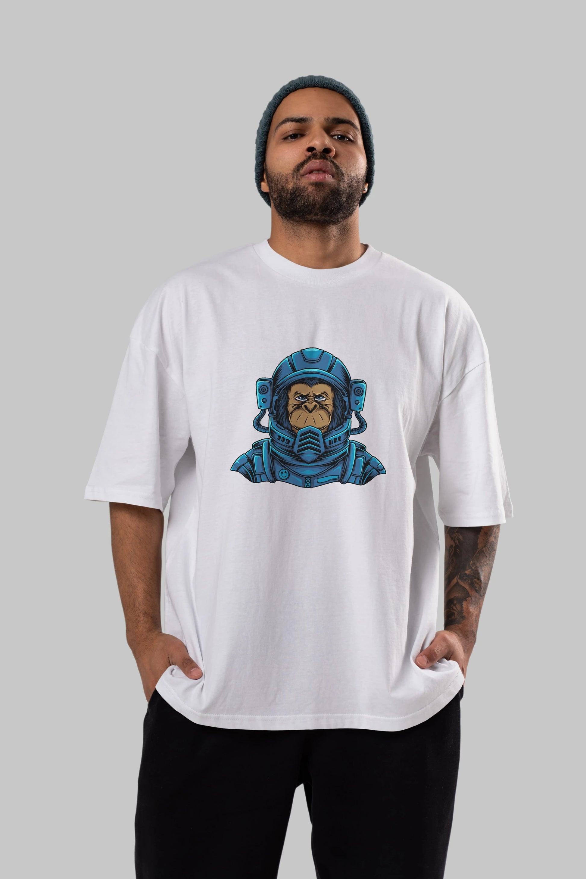 Astromonkey Ön Baskılı Oversize t-shirt Erkek Kadın Unisex